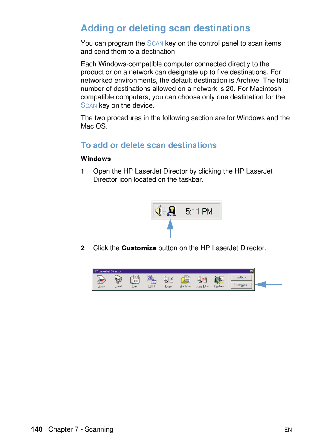 HP 3200 manual Adding or deleting scan destinations, To add or delete scan destinations 