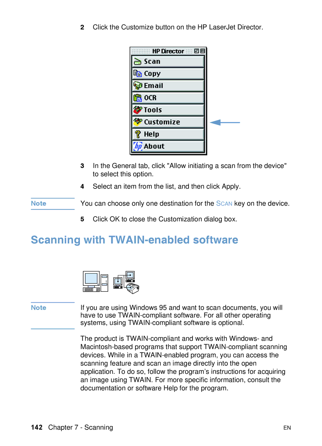 HP 3200 manual Scanning with TWAIN-enabled software 