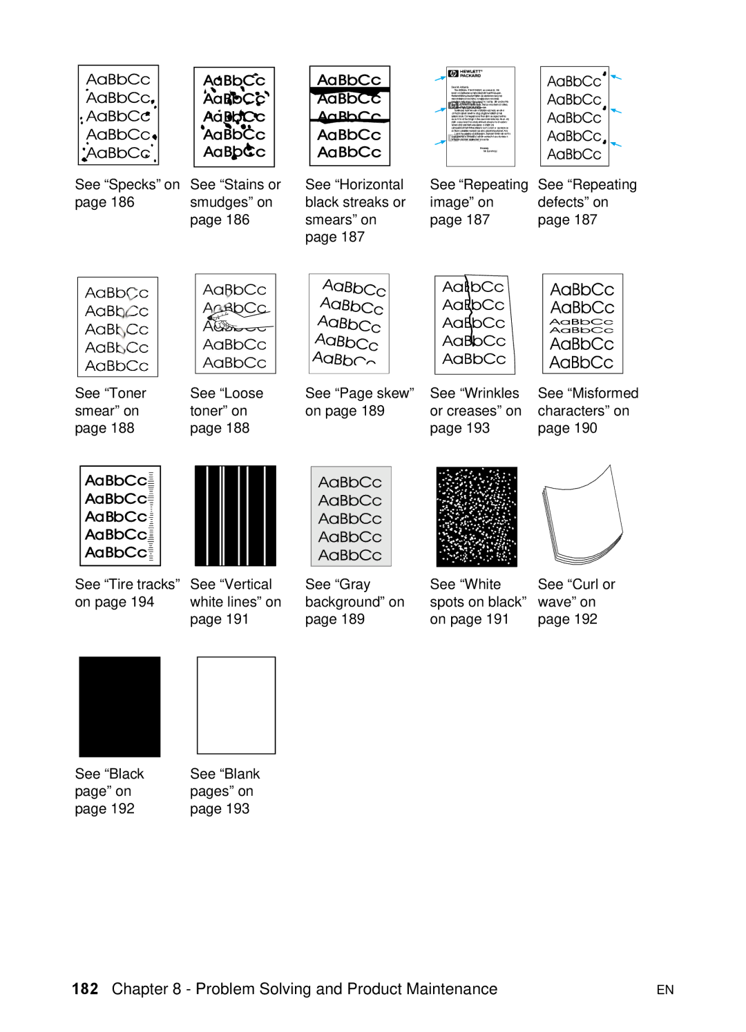 HP 3200 manual See Specks on See Stains or See Horizontal See Repeating 