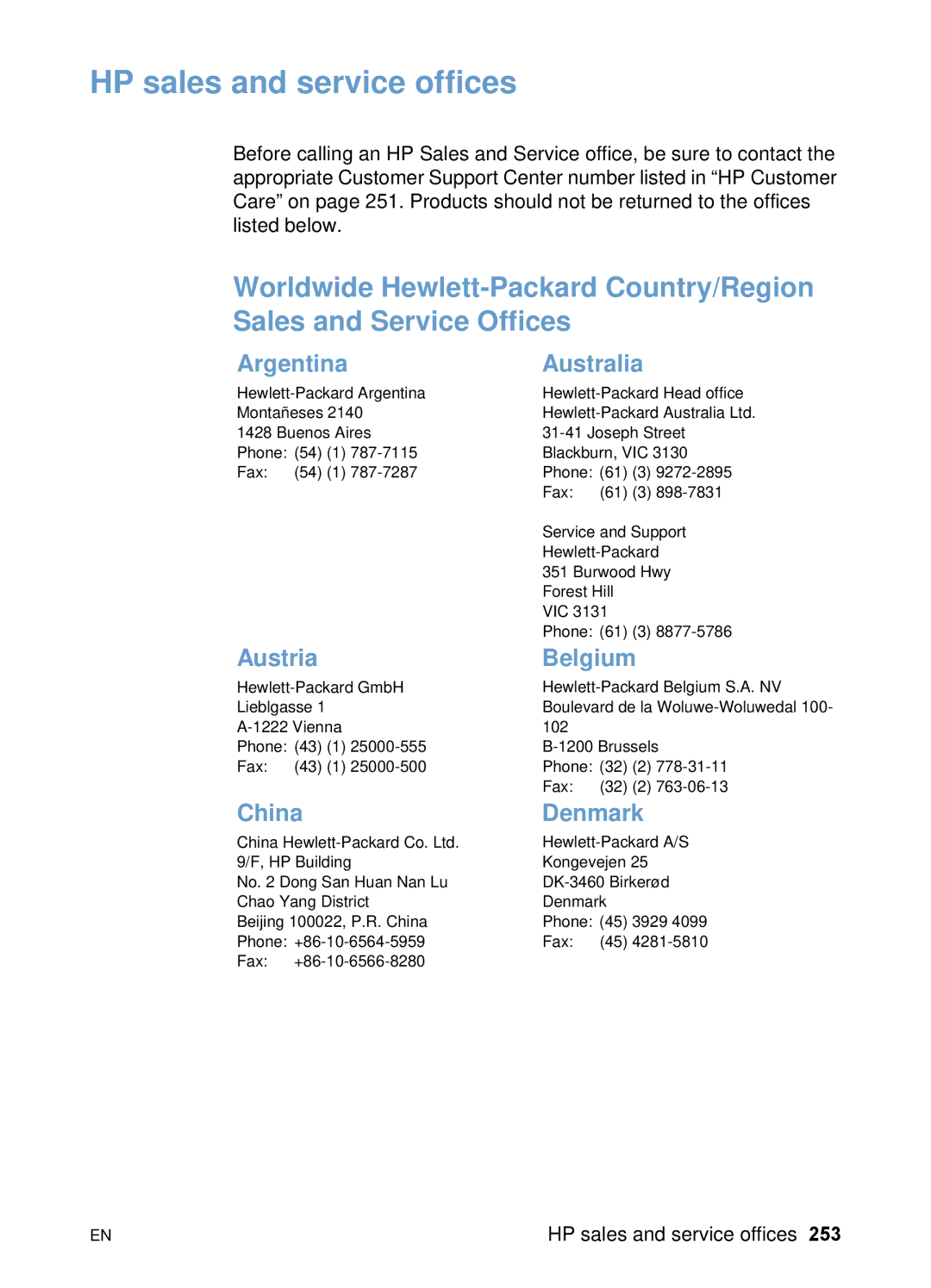 HP 3200 manual HP sales and service offices 