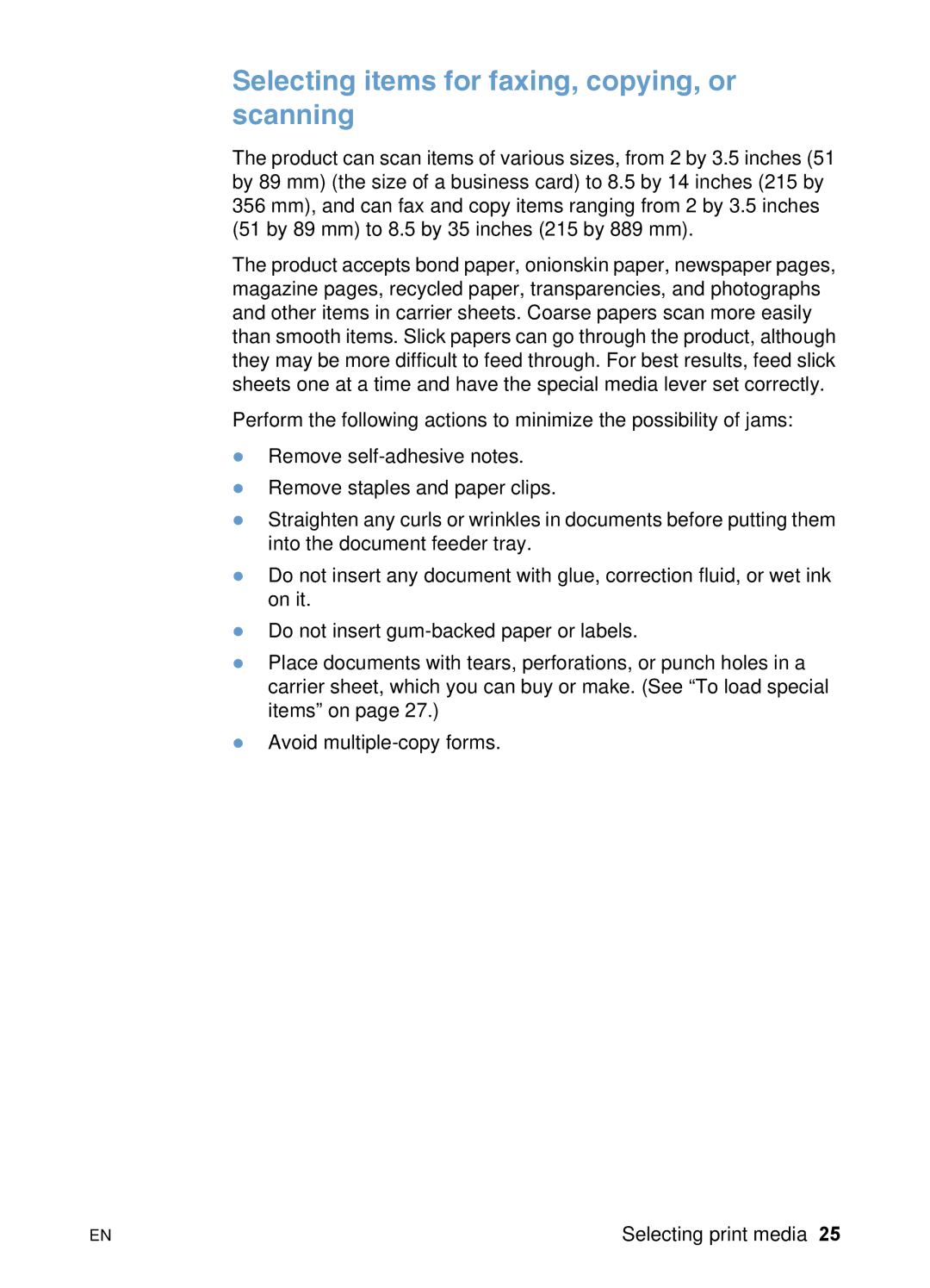 HP 3200 manual Selecting items for faxing, copying, or scanning 