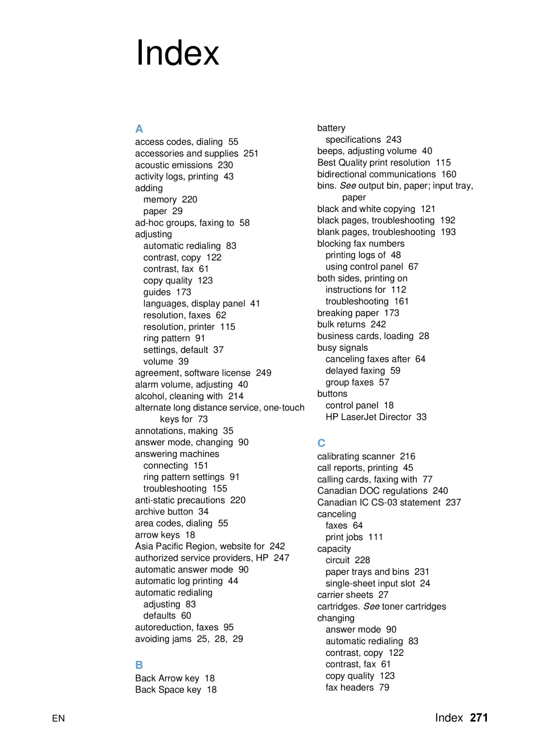 HP 3200 manual Index 