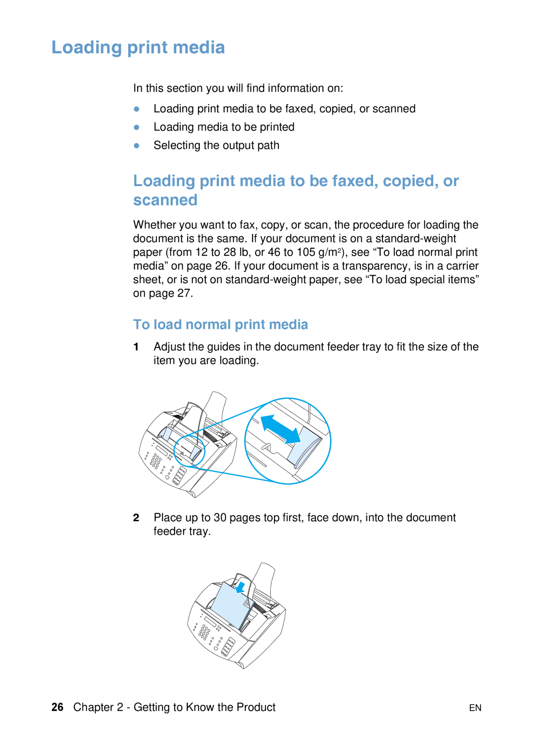 HP 3200 manual Loading print media to be faxed, copied, or scanned, To load normal print media 