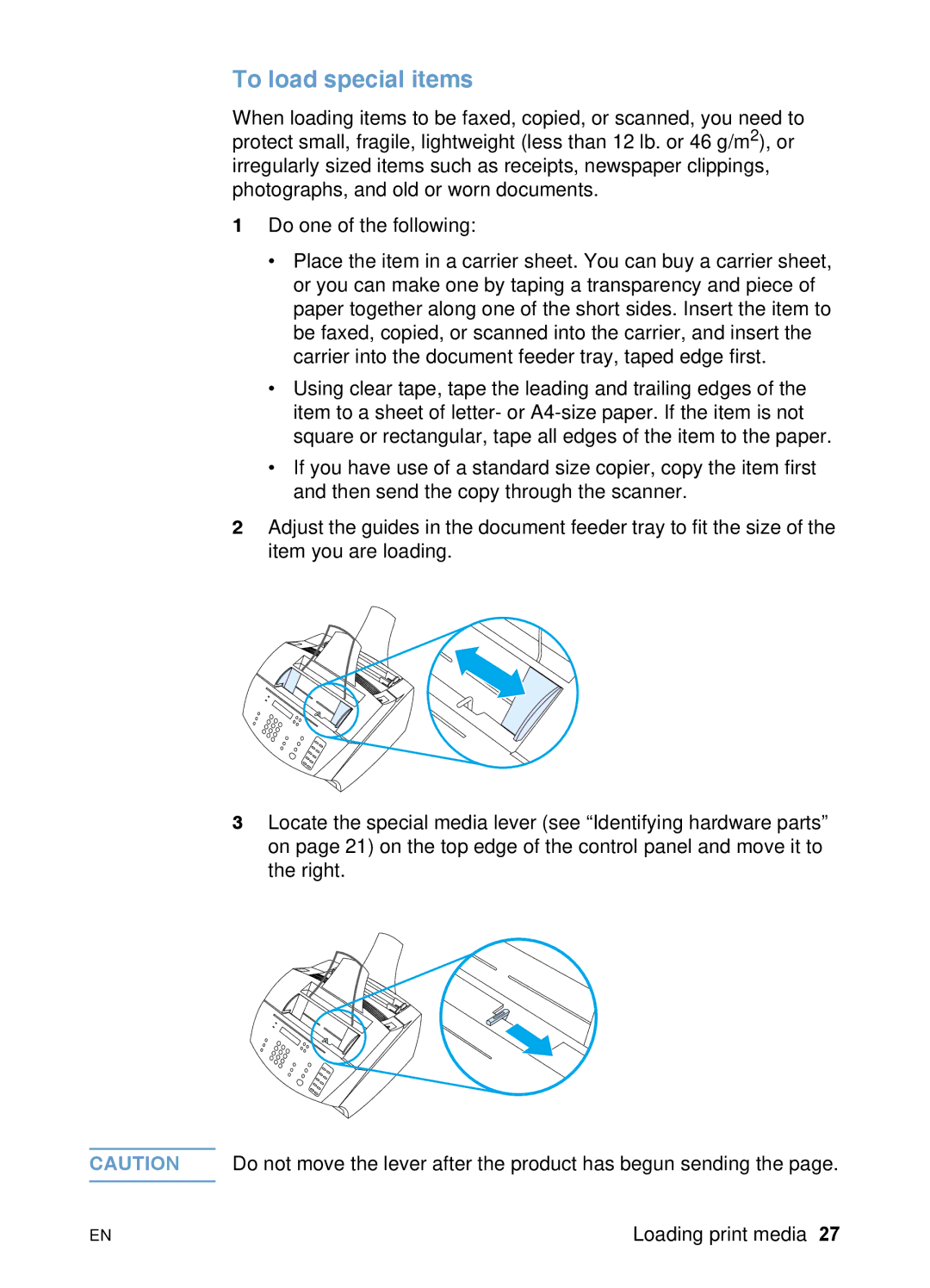 HP 3200 manual To load special items 