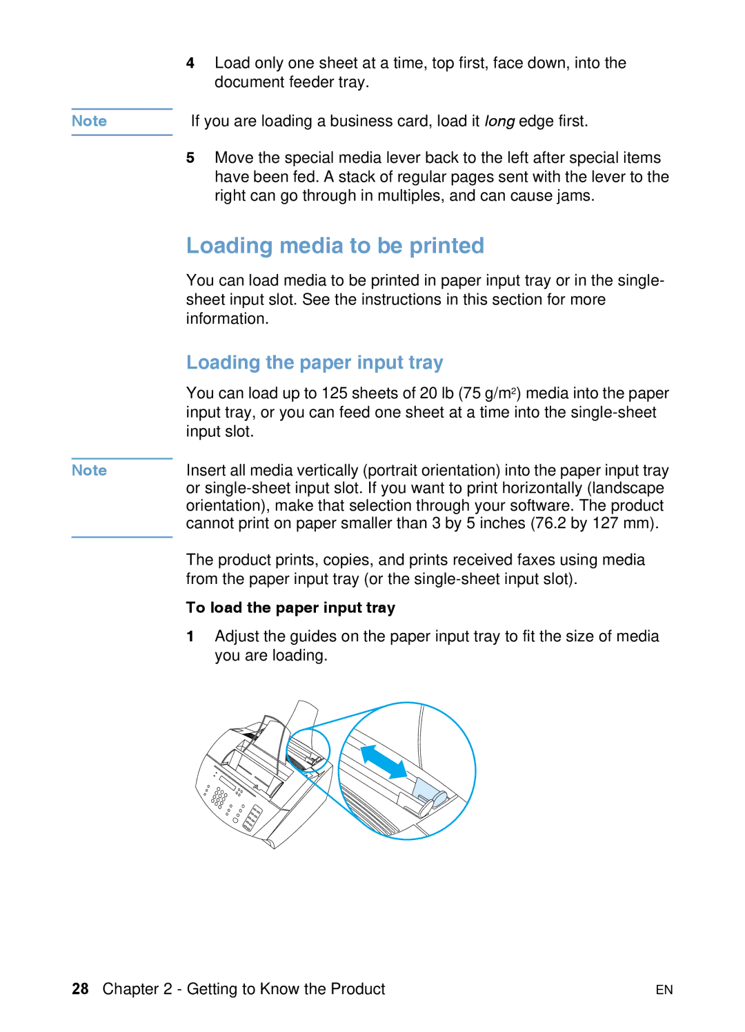 HP 3200 manual Loading media to be printed, Loading the paper input tray, To load the paper input tray 