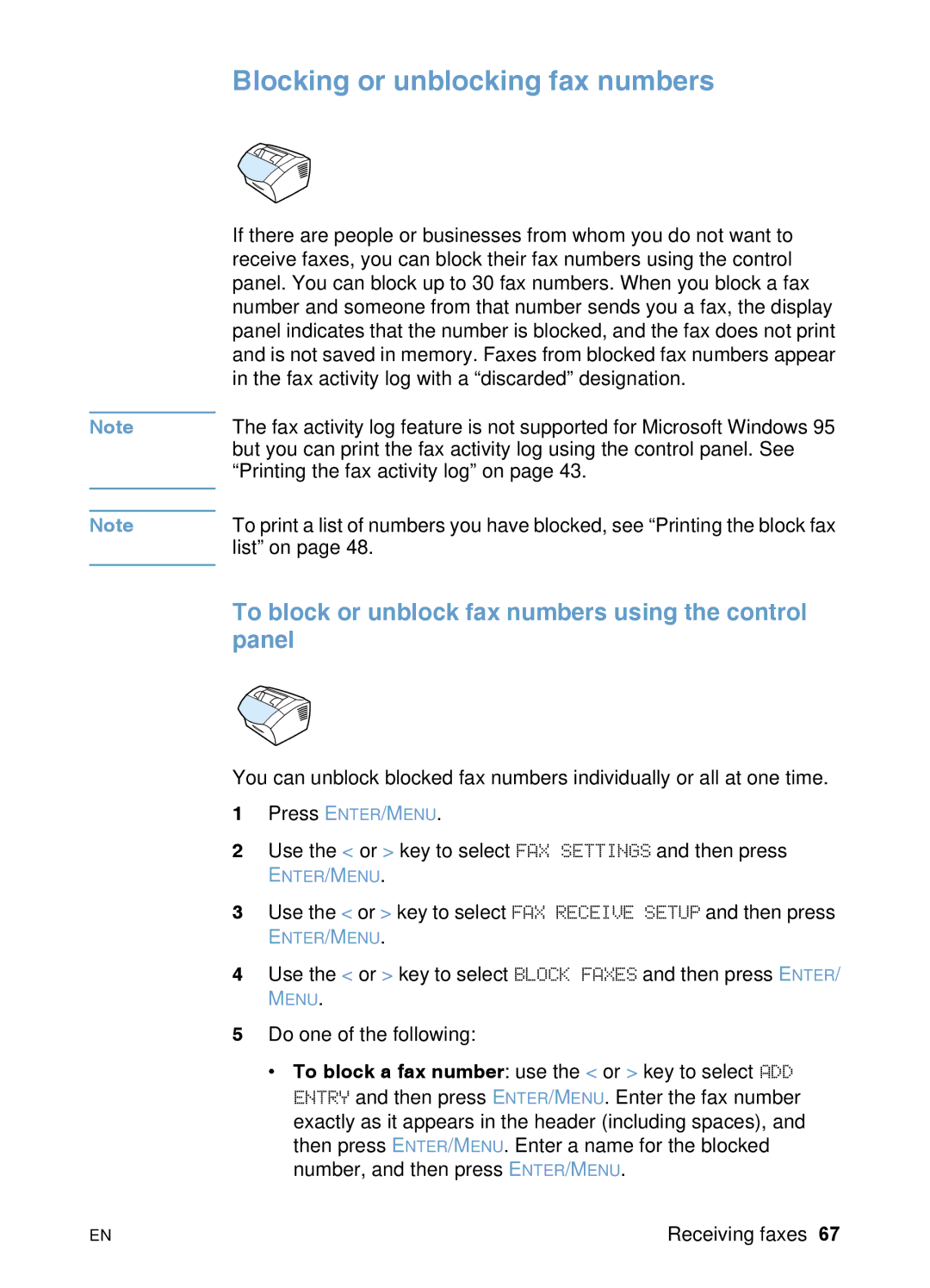 HP 3200 manual Blocking or unblocking fax numbers, To block or unblock fax numbers using the control panel 