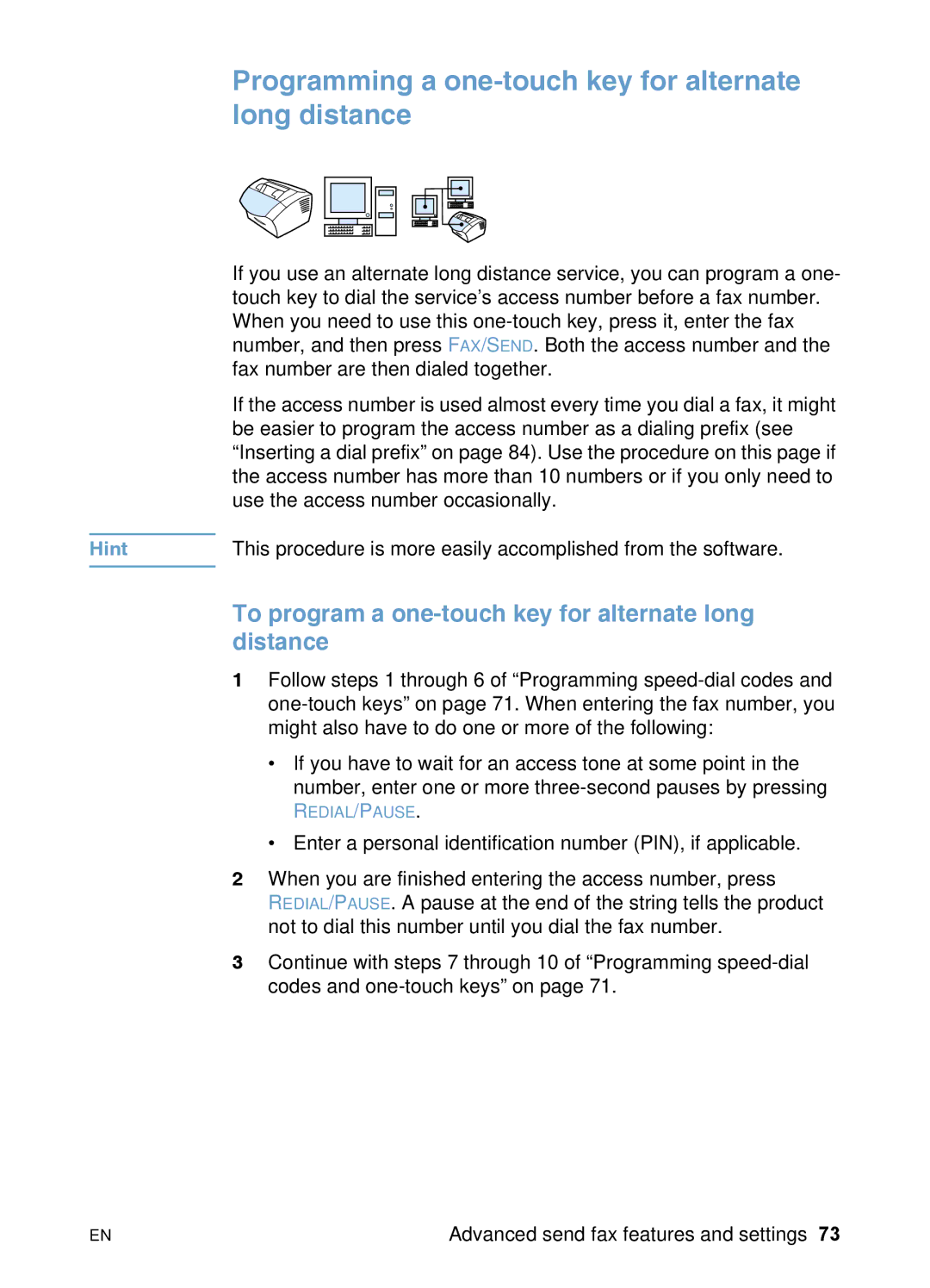 HP 3200 Programming a one-touch key for alternate long distance, To program a one-touch key for alternate long distance 