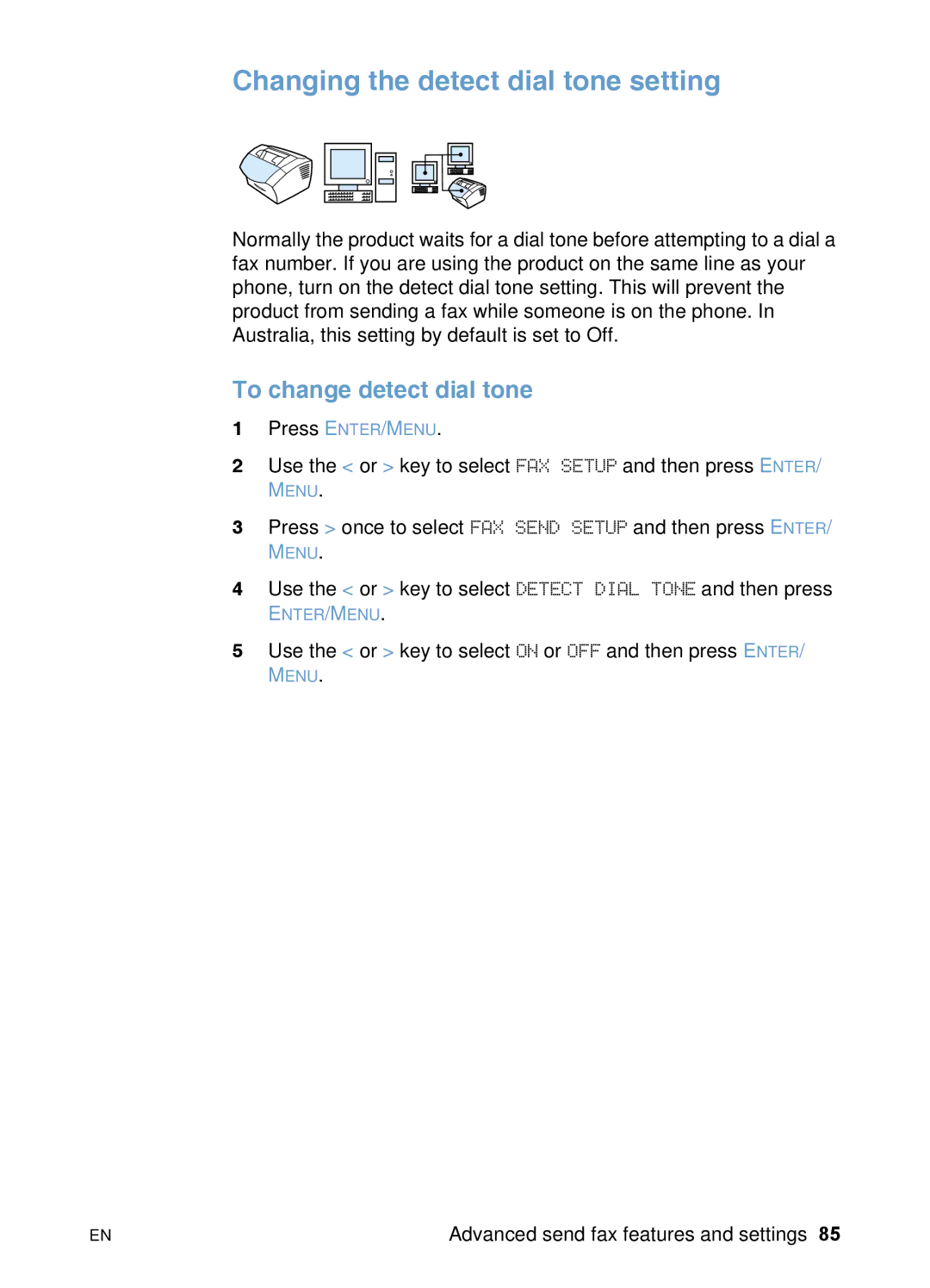 HP 3200 manual Changing the detect dial tone setting, To change detect dial tone 