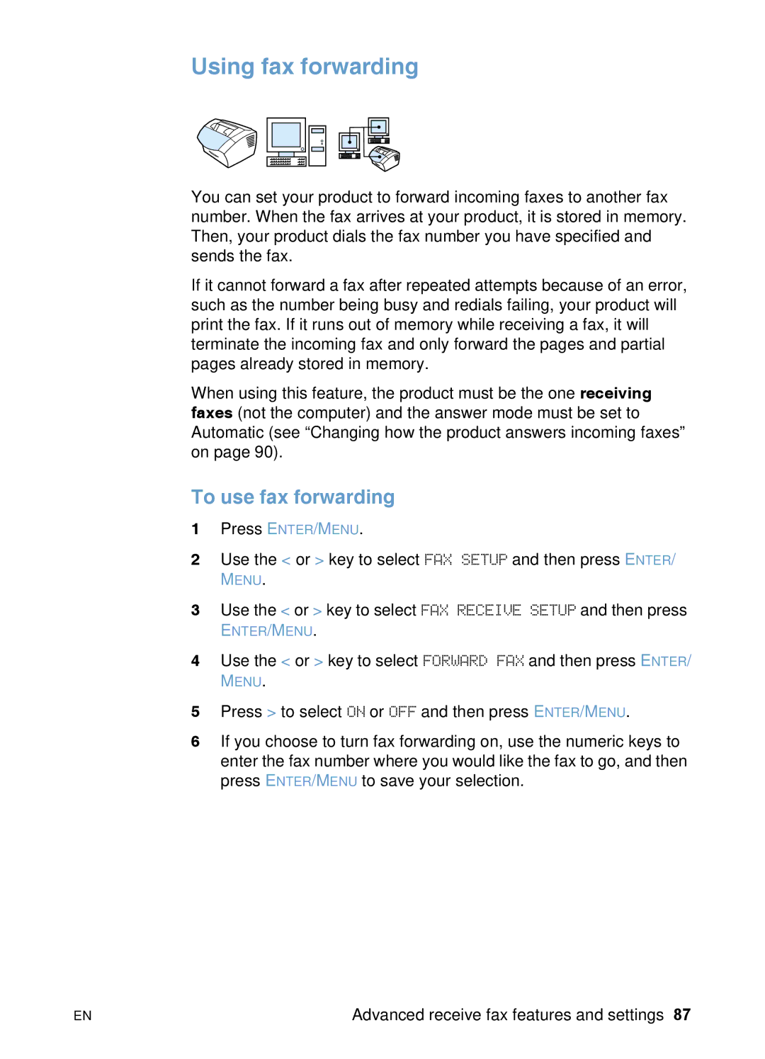 HP 3200 manual Using fax forwarding, To use fax forwarding 