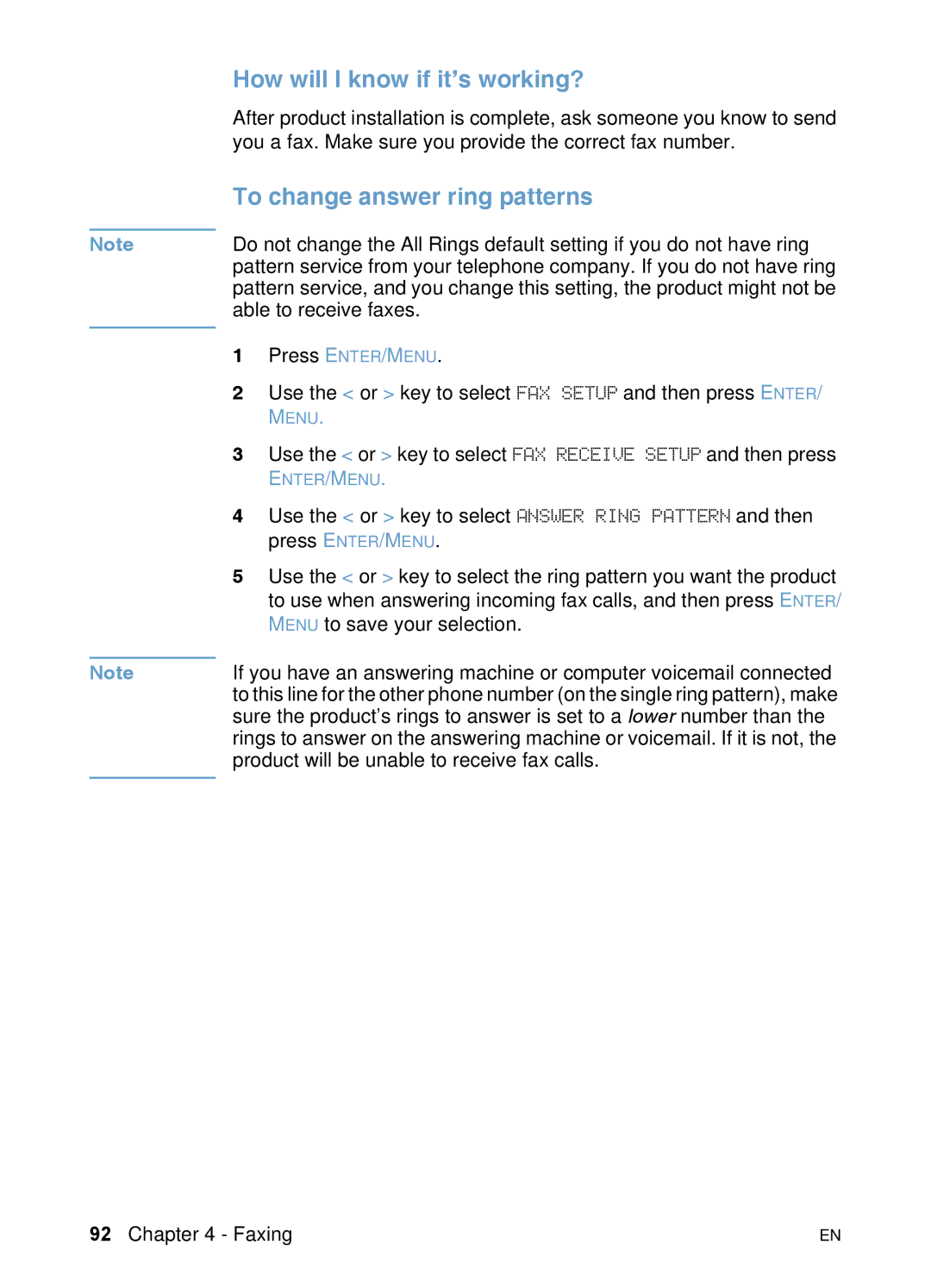 HP 3200 manual How will I know if it’s working?, To change answer ring patterns 