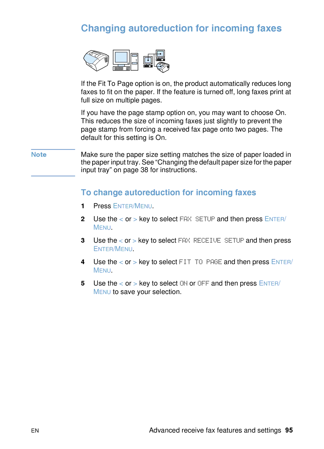 HP 3200 manual Changing autoreduction for incoming faxes, To change autoreduction for incoming faxes 