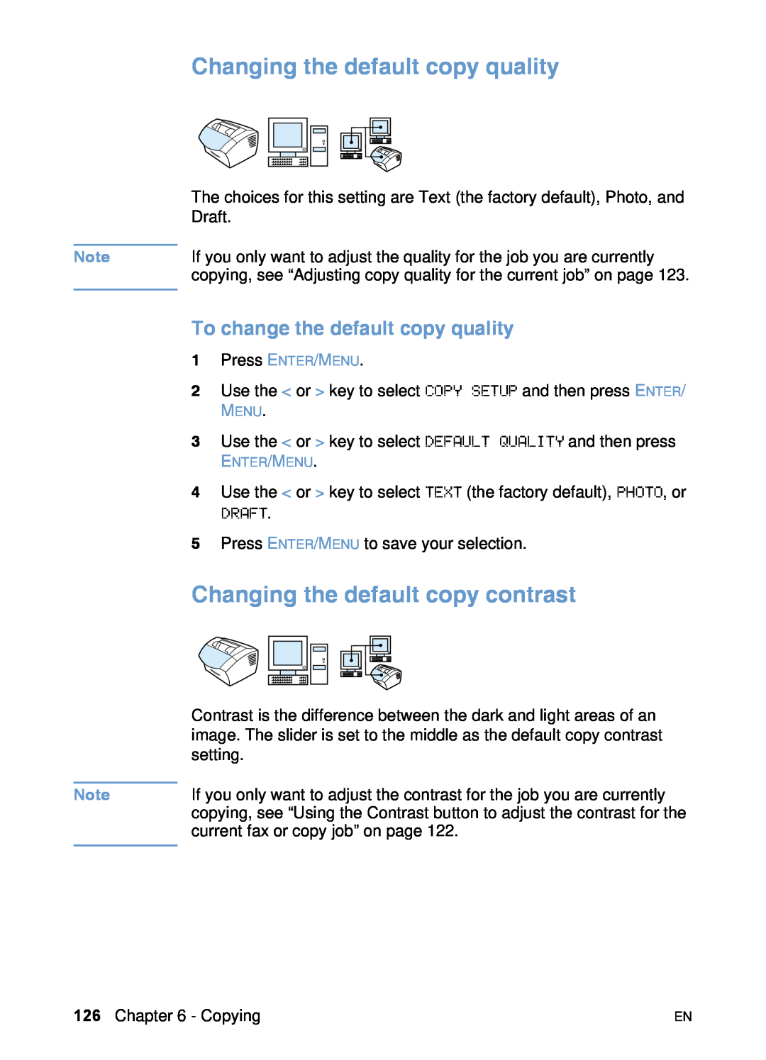 HP 3200 manual Changing the default copy quality, Changing the default copy contrast, To change the default copy quality 