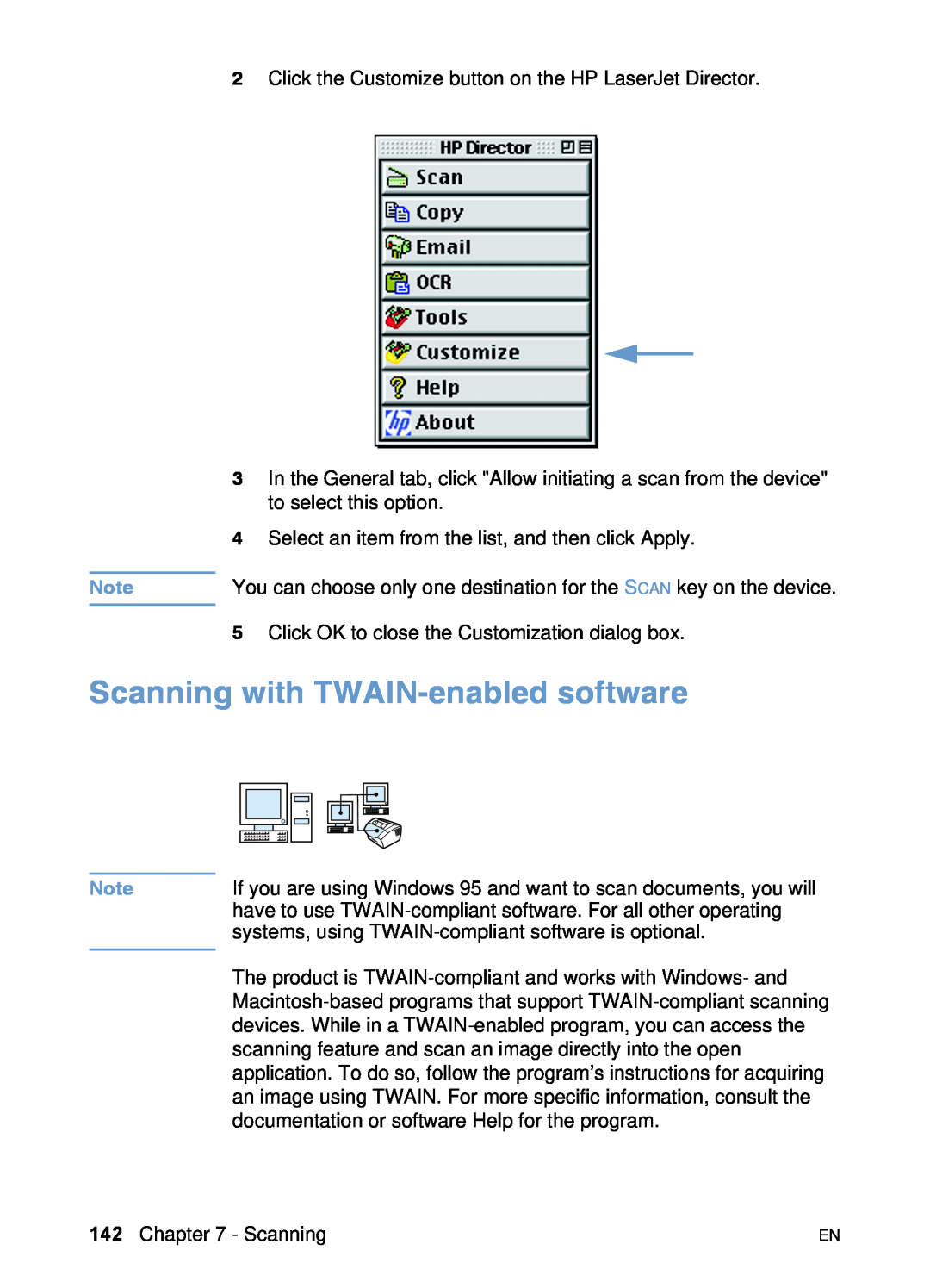 HP 3200 manual Scanning with TWAIN-enabled software 