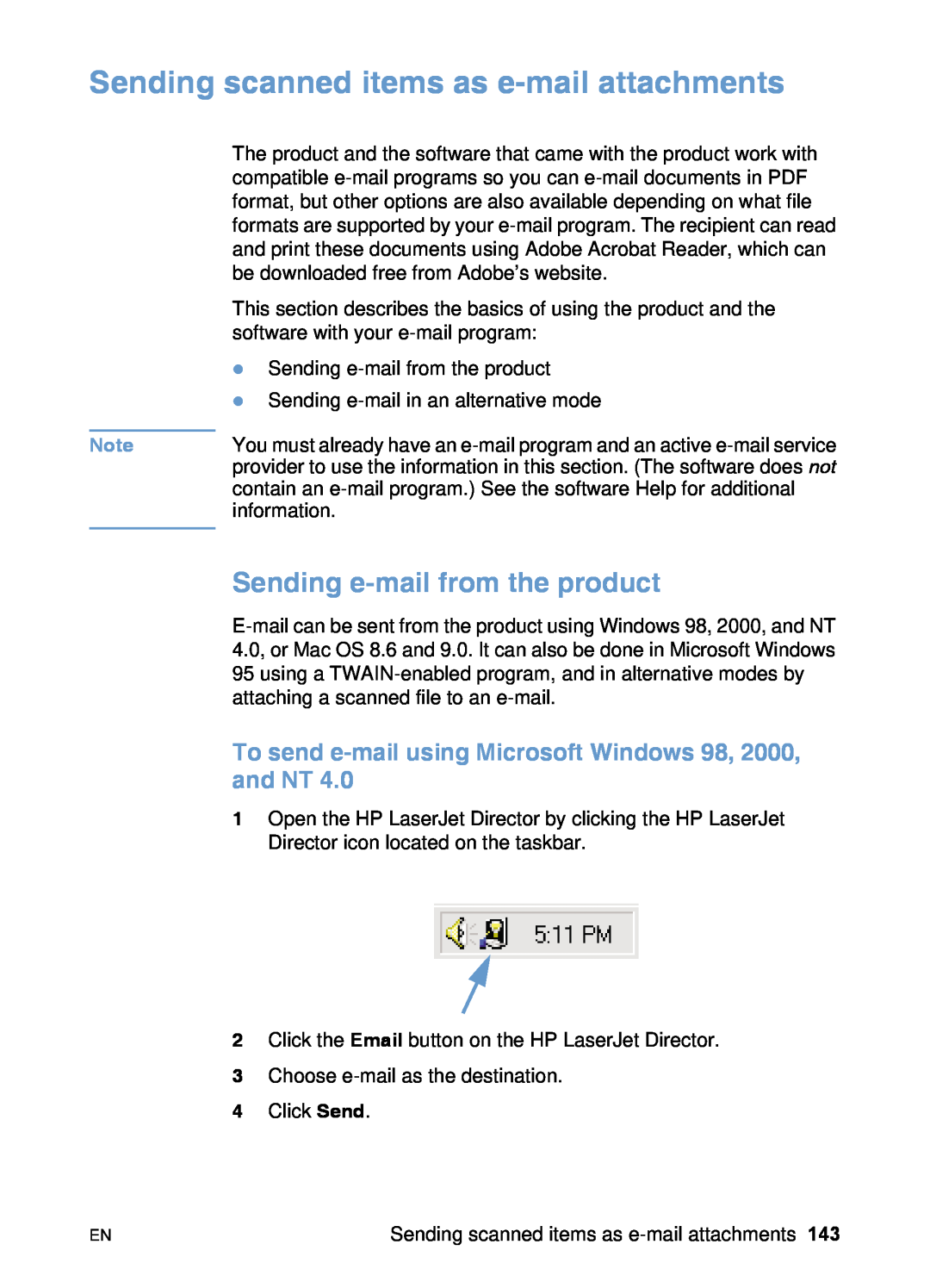 HP 3200 manual Sending scanned items as e-mail attachments, Sending e-mail from the product 