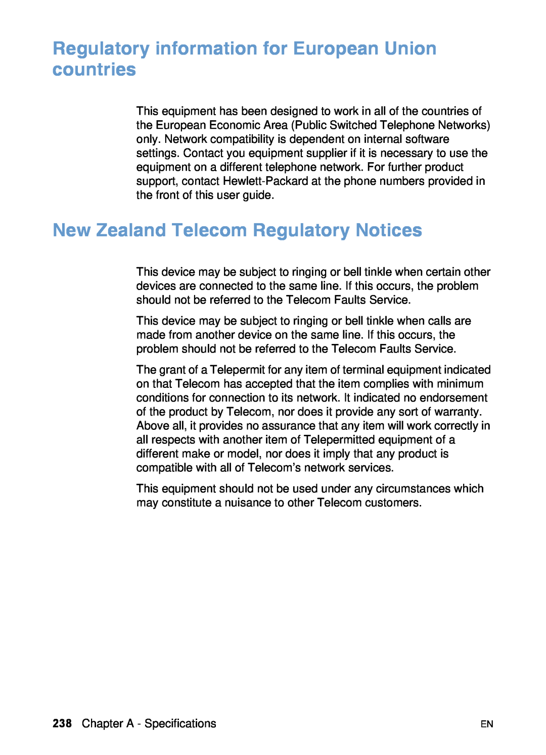 HP 3200 manual Regulatory information for European Union countries, New Zealand Telecom Regulatory Notices 