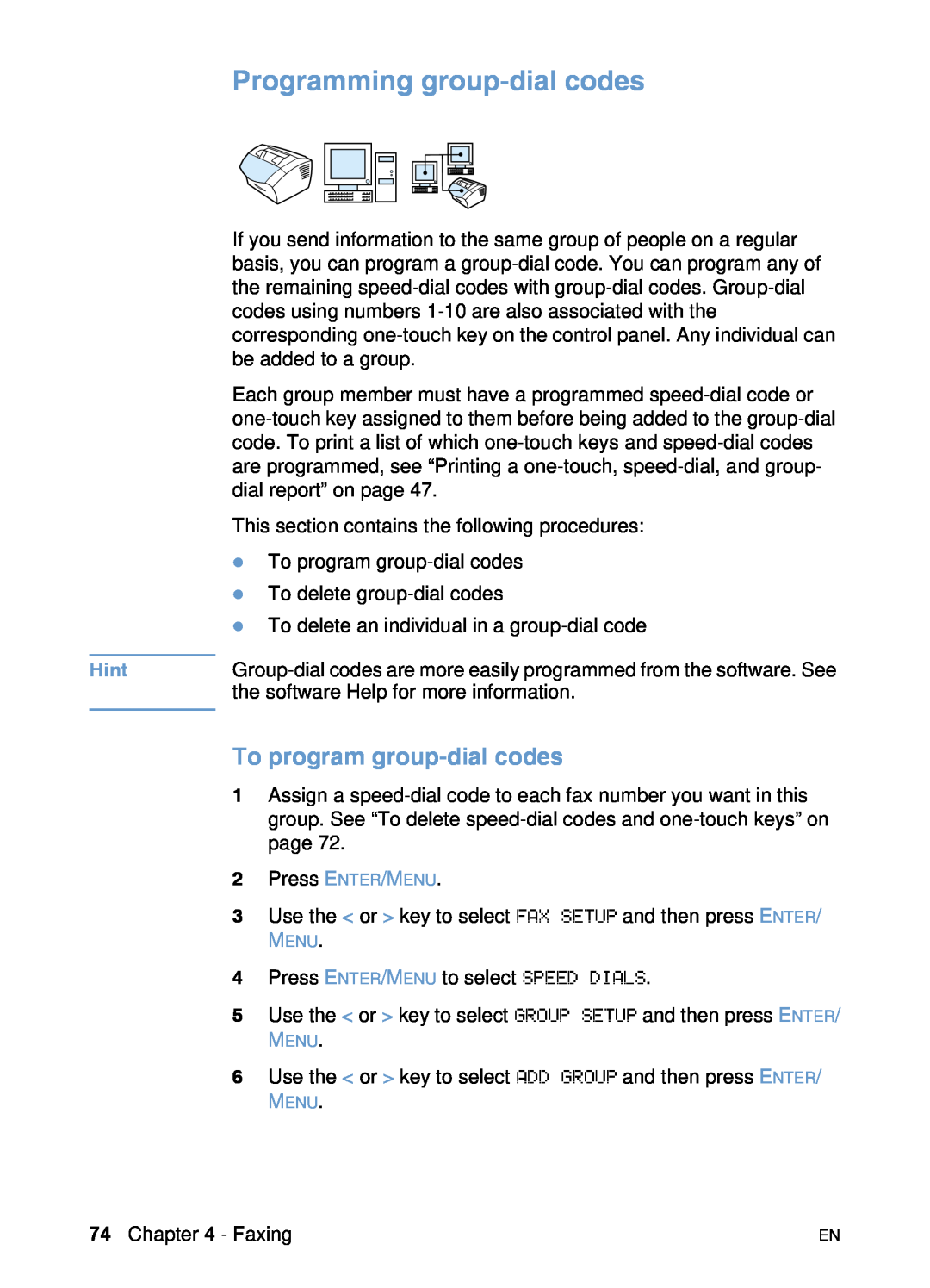 HP 3200 manual Programming group-dial codes, To program group-dial codes, Hint 