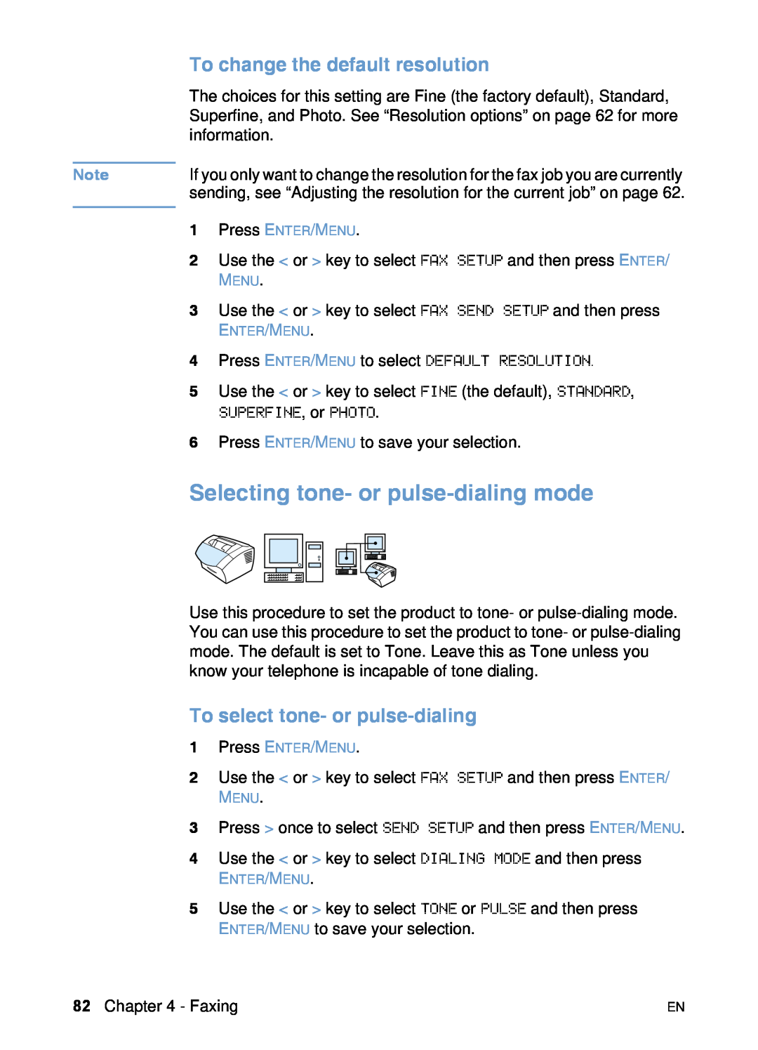 HP 3200 manual Selecting tone- or pulse-dialing mode, To change the default resolution, To select tone- or pulse-dialing 