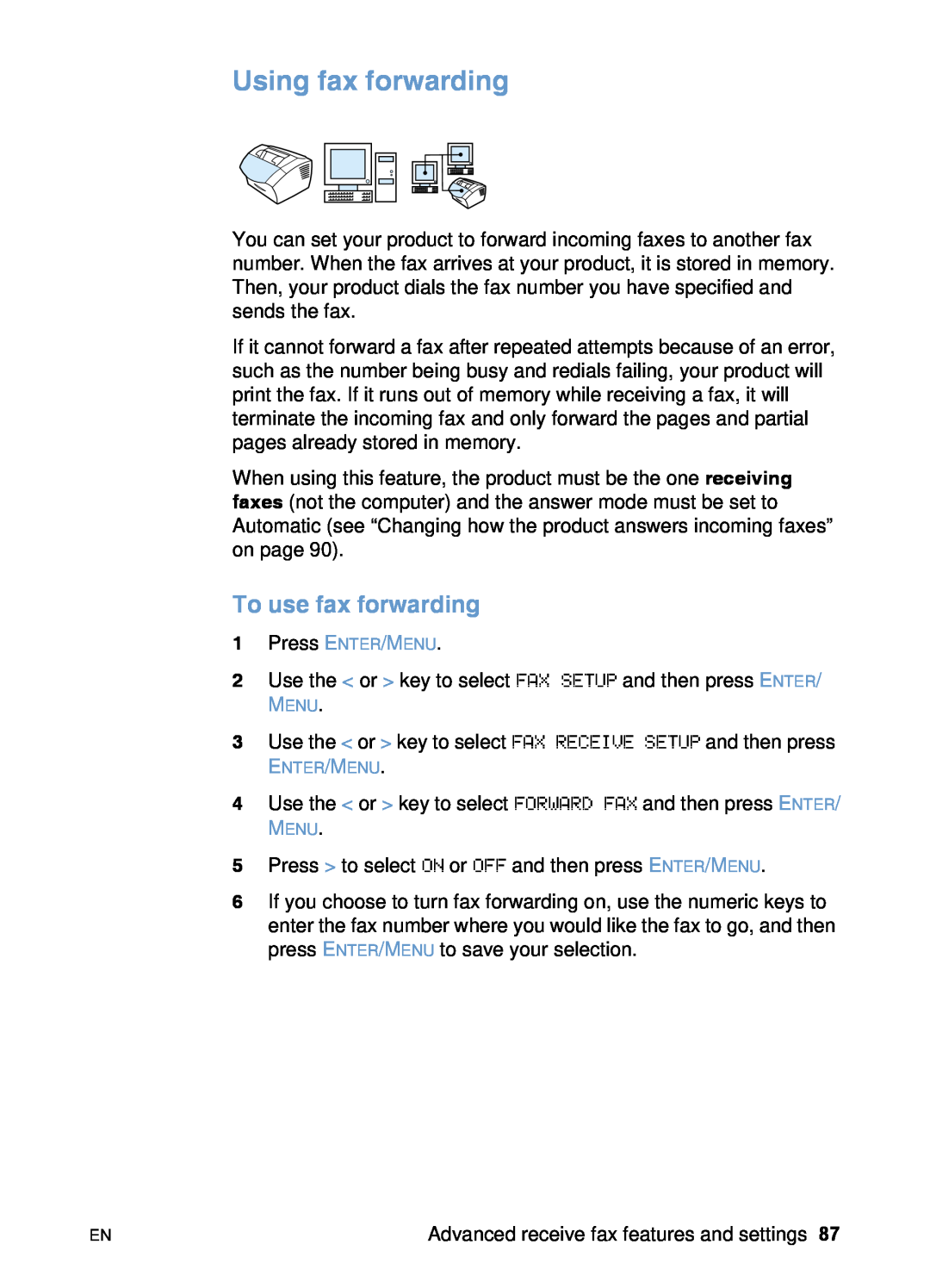 HP 3200 manual Using fax forwarding, To use fax forwarding 