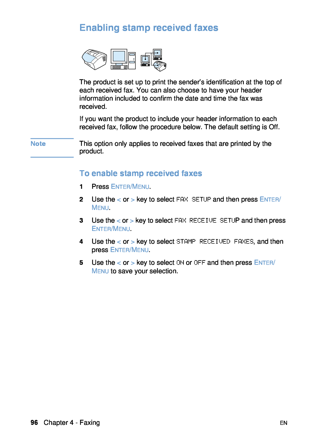 HP 3200 manual Enabling stamp received faxes, To enable stamp received faxes 