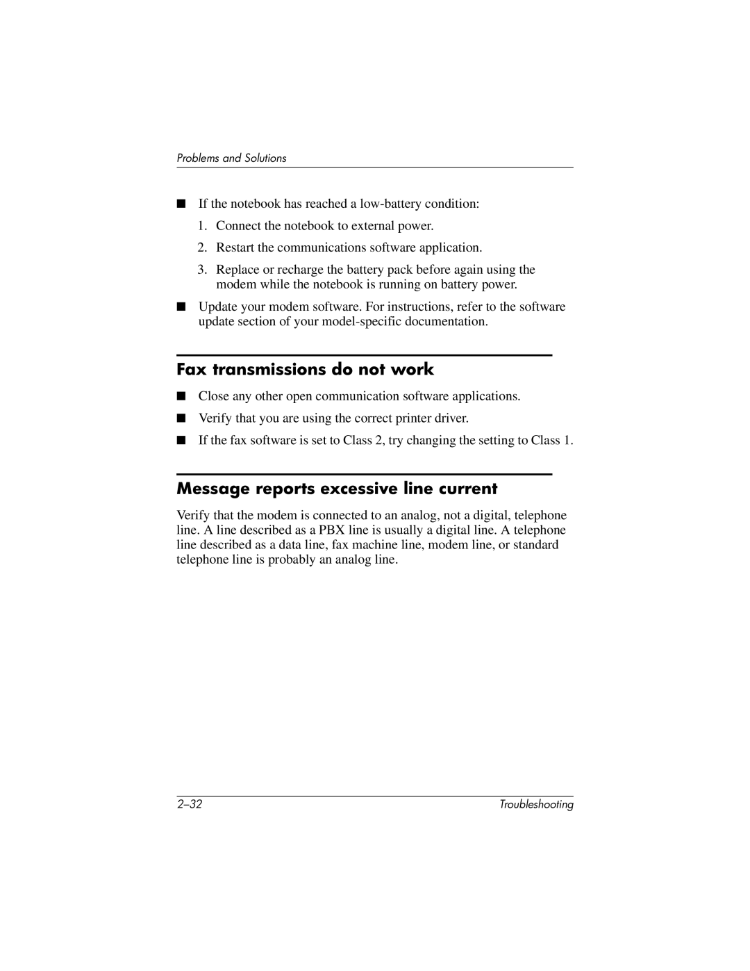 HP 320399-002 manual Fax transmissions do not work, Message reports excessive line current 