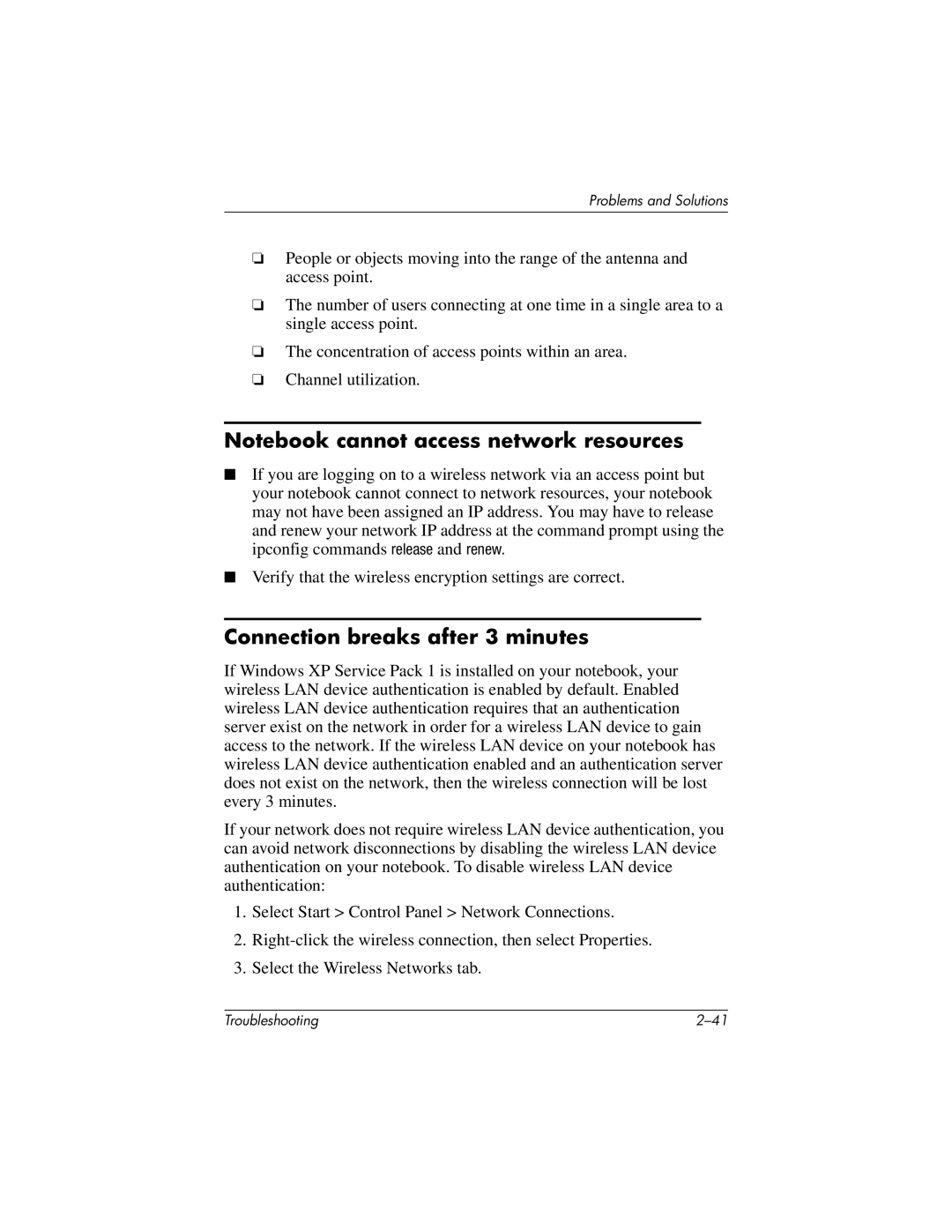 HP 320399-002 manual Connection breaks after 3 minutes 