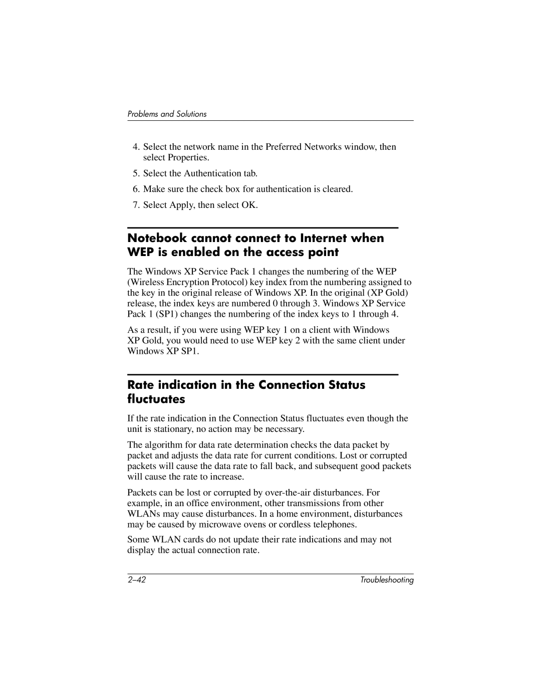 HP 320399-002 manual Rate indication in the Connection Status fluctuates 