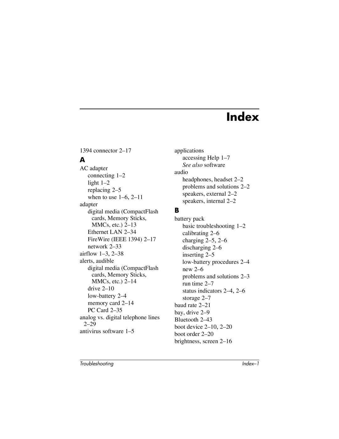 HP 320399-002 manual Index 