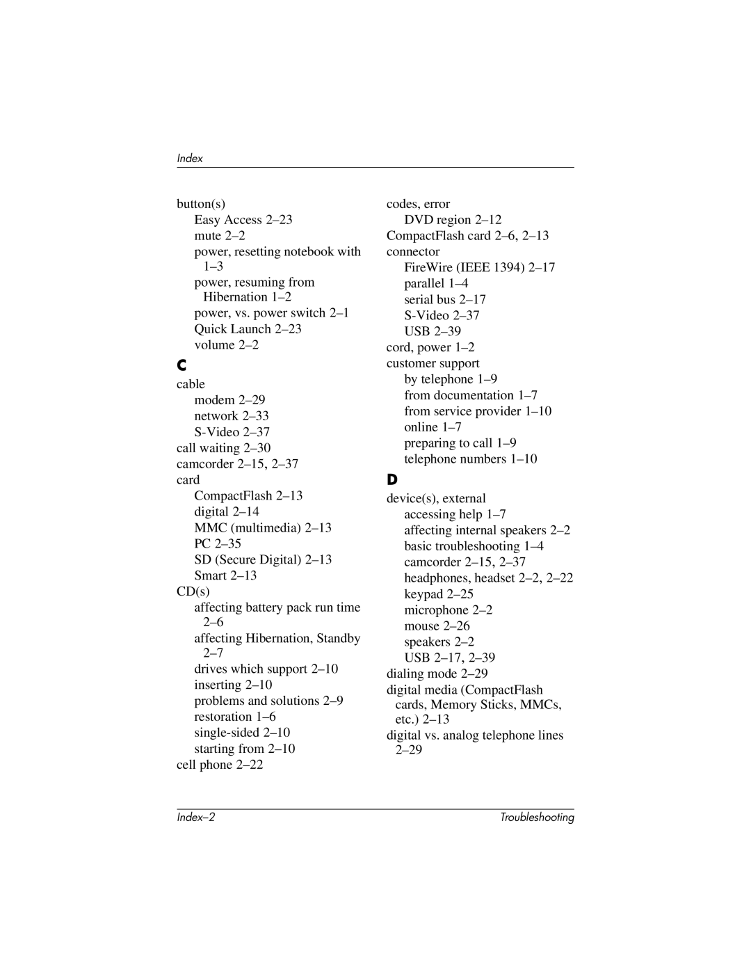 HP 320399-002 manual Index 