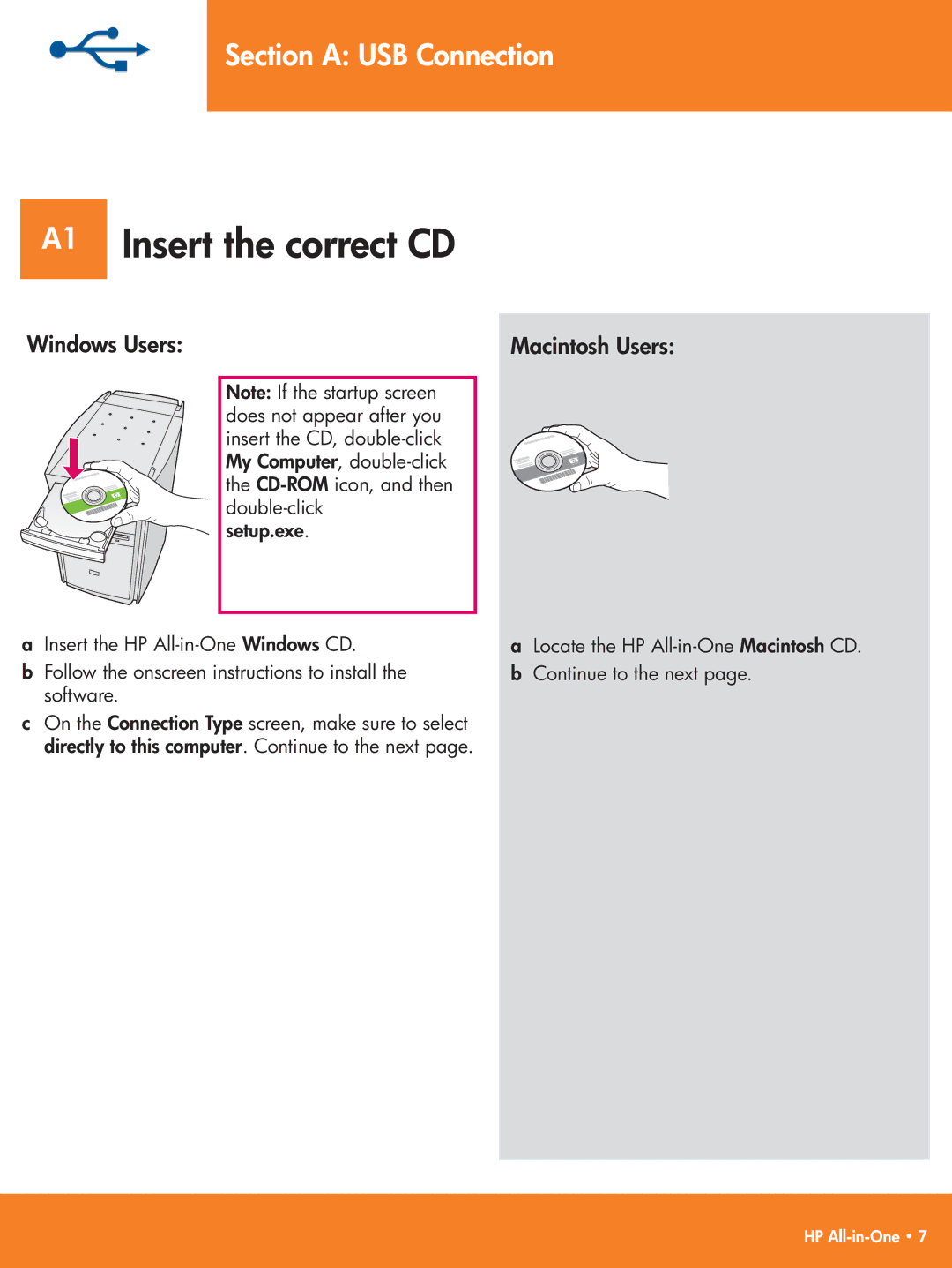 HP 3210v, 3210xi manual A1 Insert the correct CD, Windows Users 