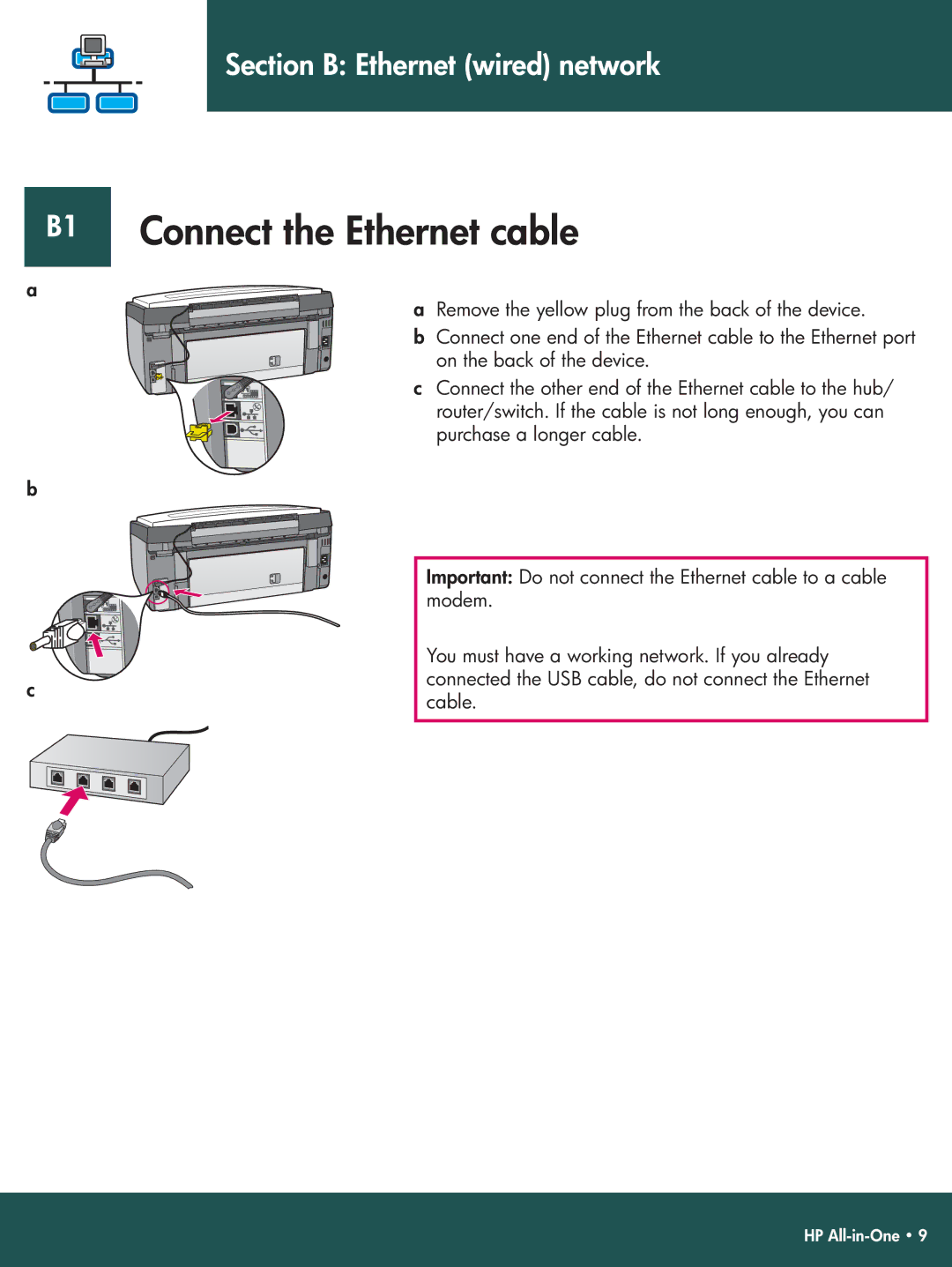 HP 3210v, 3210xi manual Connect the Ethernet cable 