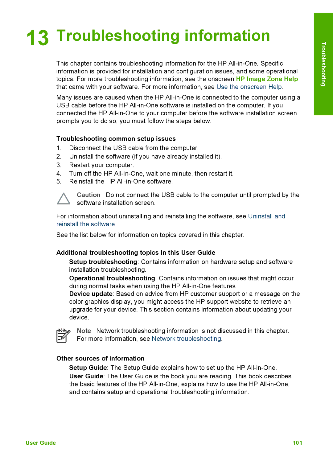 HP 3210v manual Troubleshooting information, Troubleshooting common setup issues, Other sources of information 