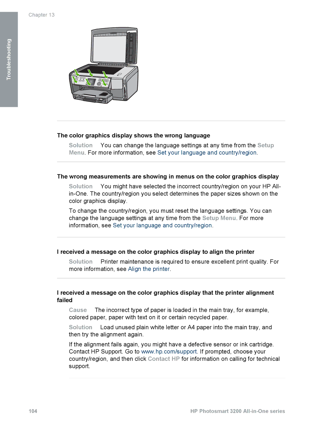 HP 3210v manual Color graphics display shows the wrong language 