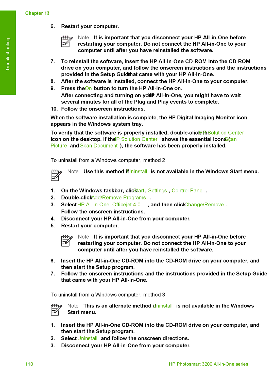 HP 3210v manual On the Windows taskbar, click Start, Settings, Control Panel 