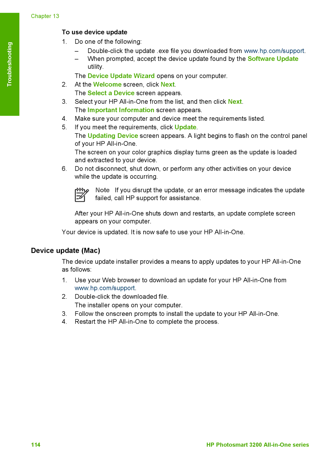 HP 3210v manual Device update Mac, To use device update 