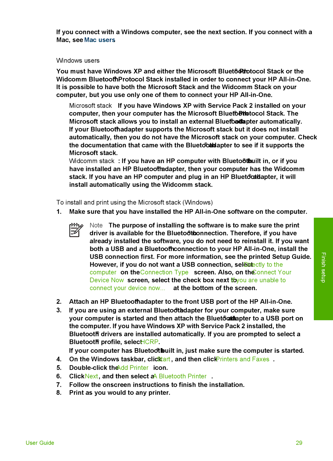 HP 3210v manual Windows users, To install and print using the Microsoft stack Windows 