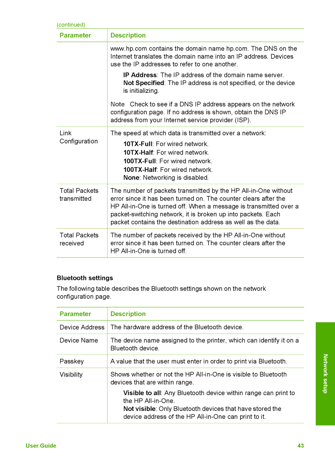 HP 3210v manual Bluetooth settings 