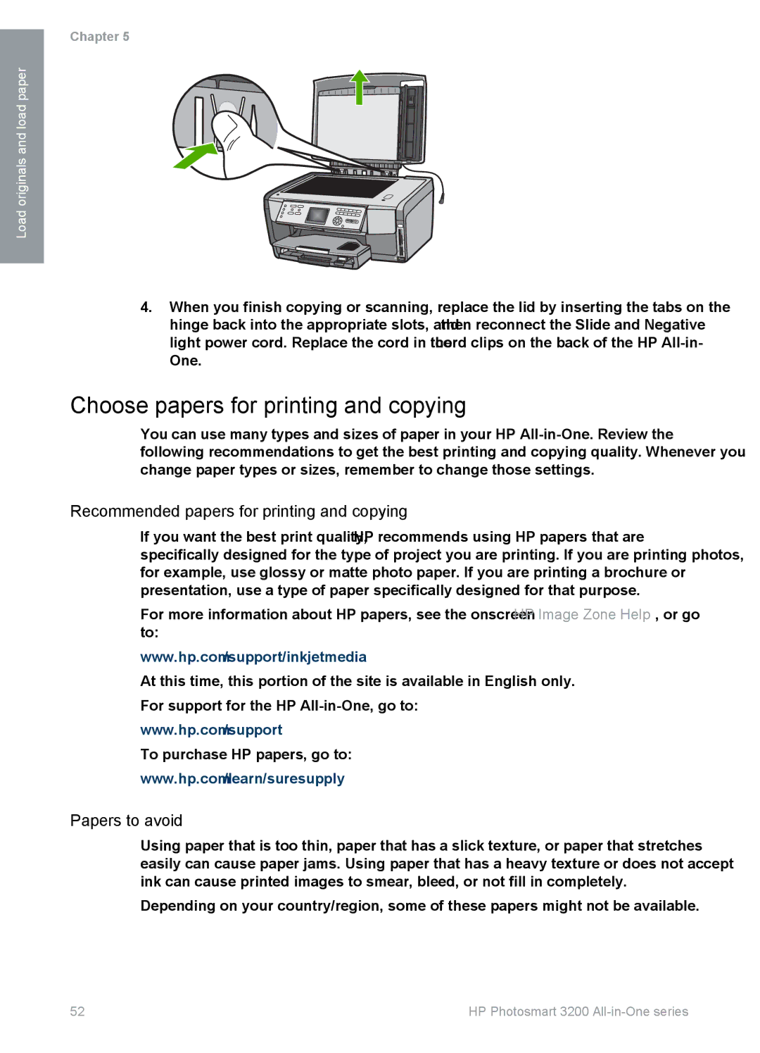 HP 3210v manual Choose papers for printing and copying, Recommended papers for printing and copying, Papers to avoid 