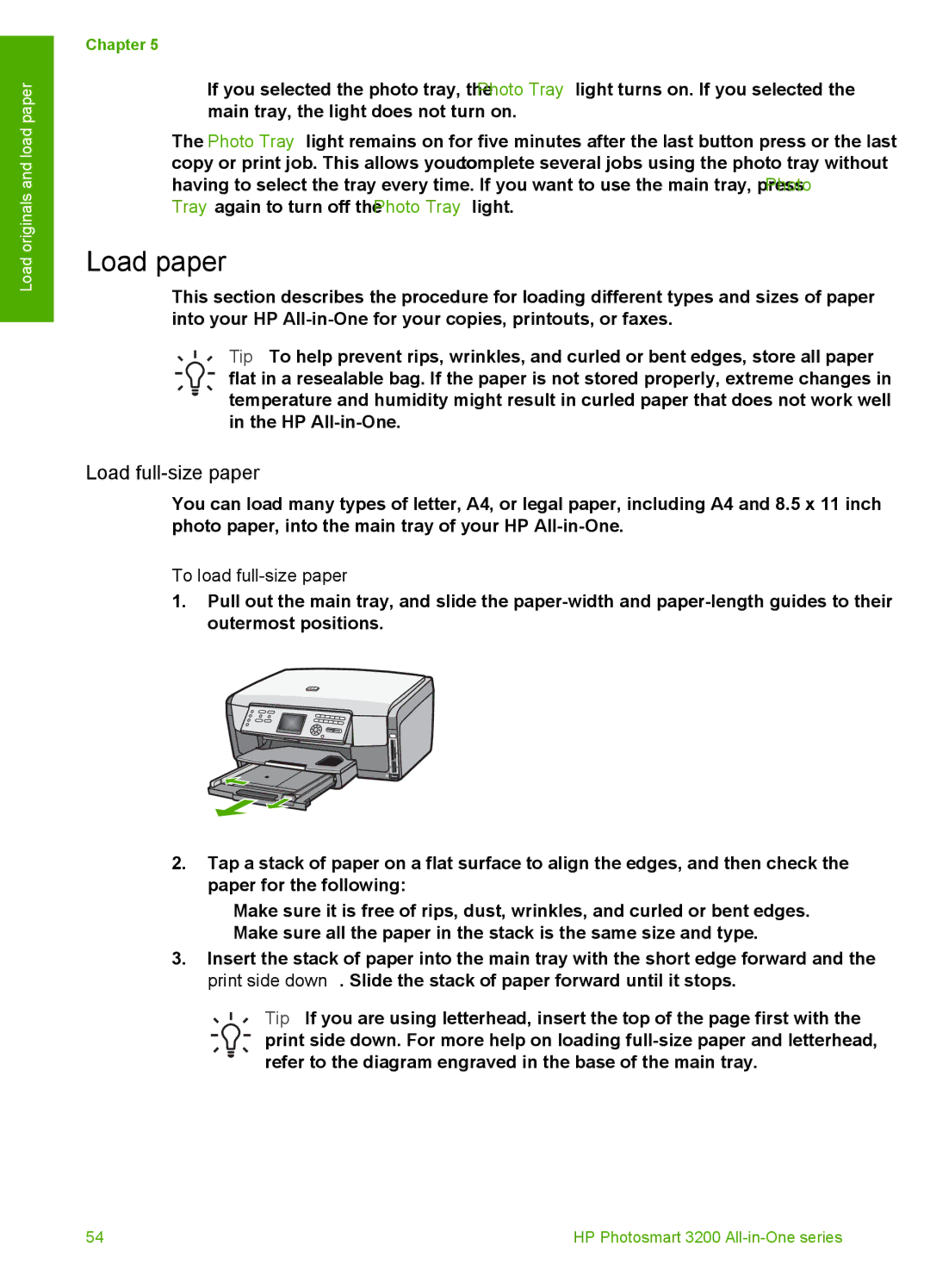 HP 3210v manual Load paper, Load full-size paper, To load full-size paper 