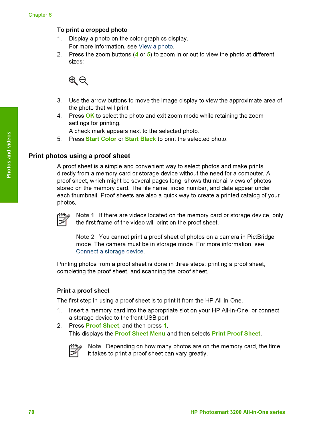 HP 3210v manual Print photos using a proof sheet, To print a cropped photo, Print a proof sheet 