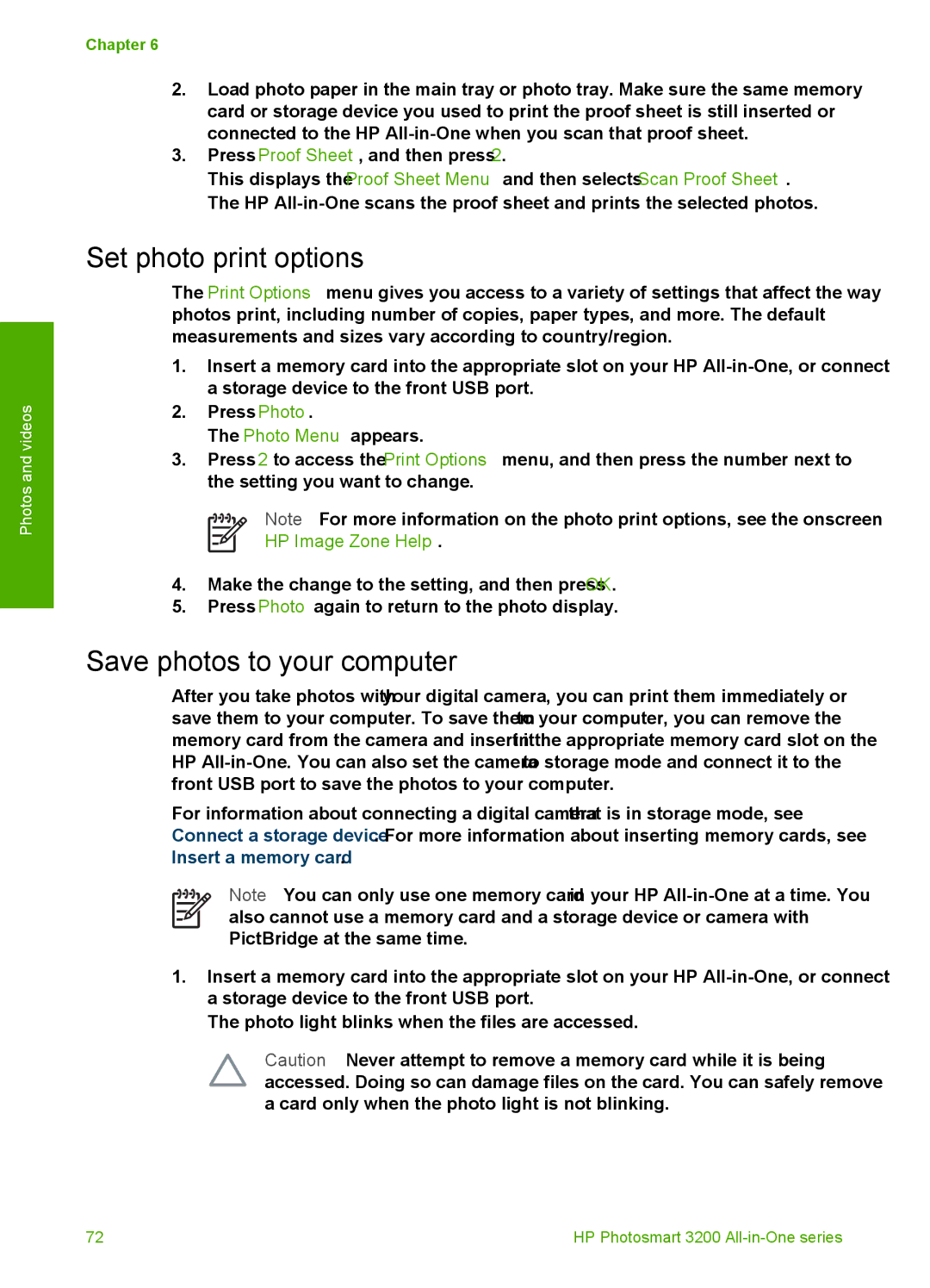 HP 3210v manual Set photo print options, Save photos to your computer 