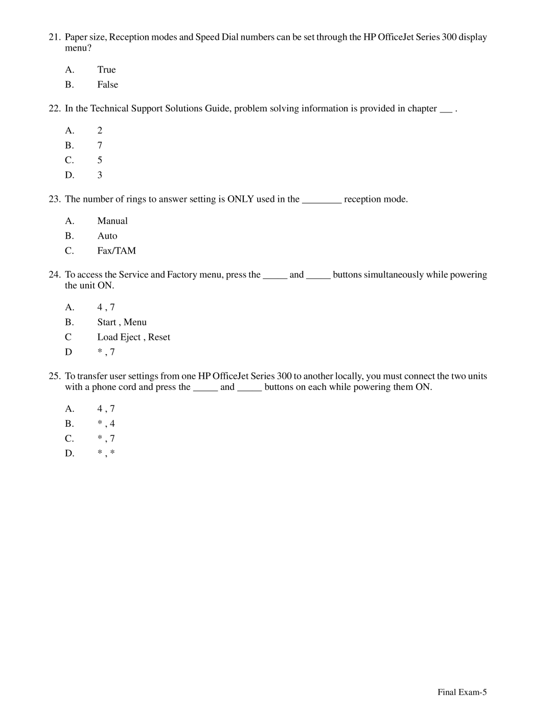 HP 350, 330 manual Final Exam-5 