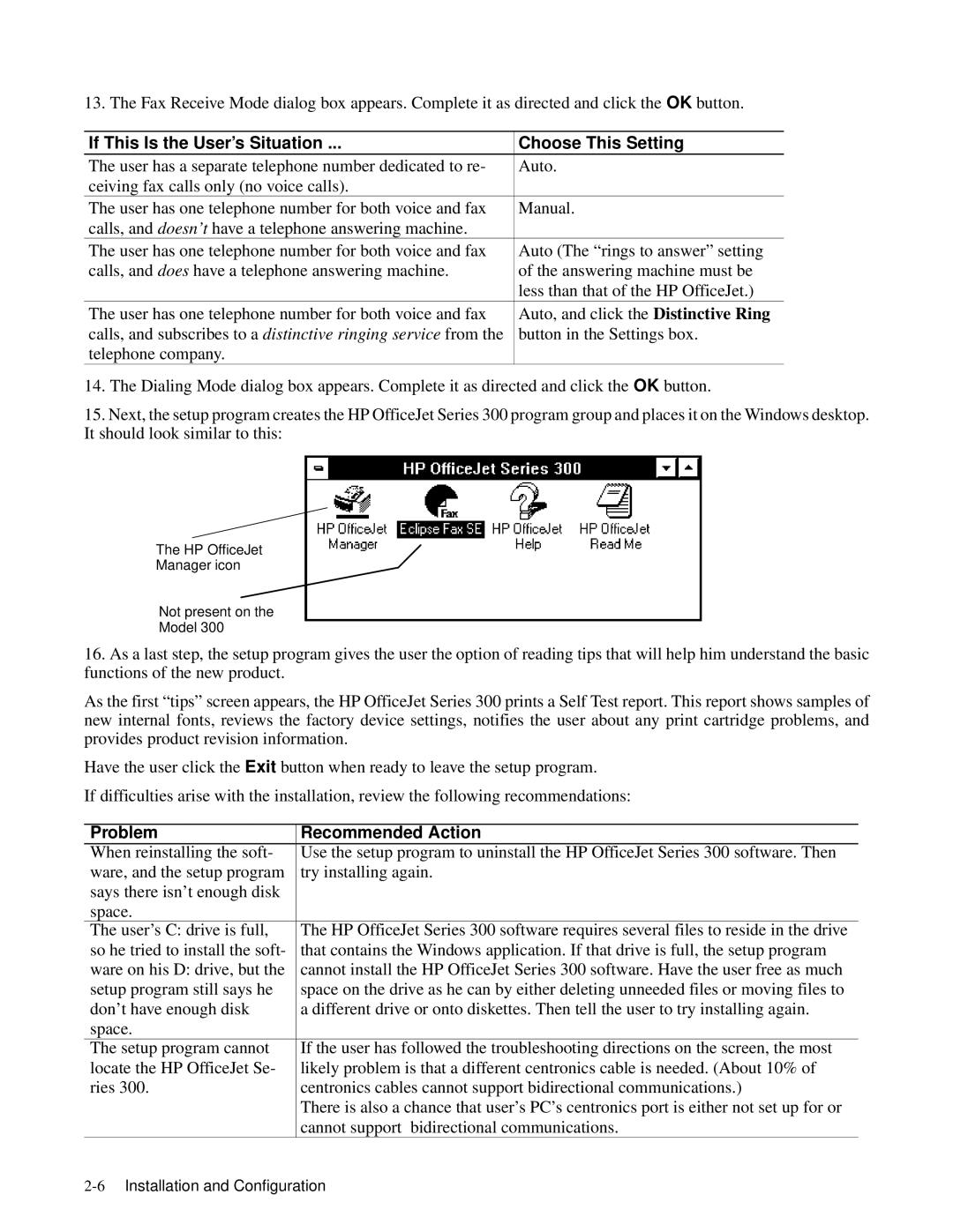HP 350, 330 manual If This Is the User’s Situation Choose This Setting, Problem Recommended Action 
