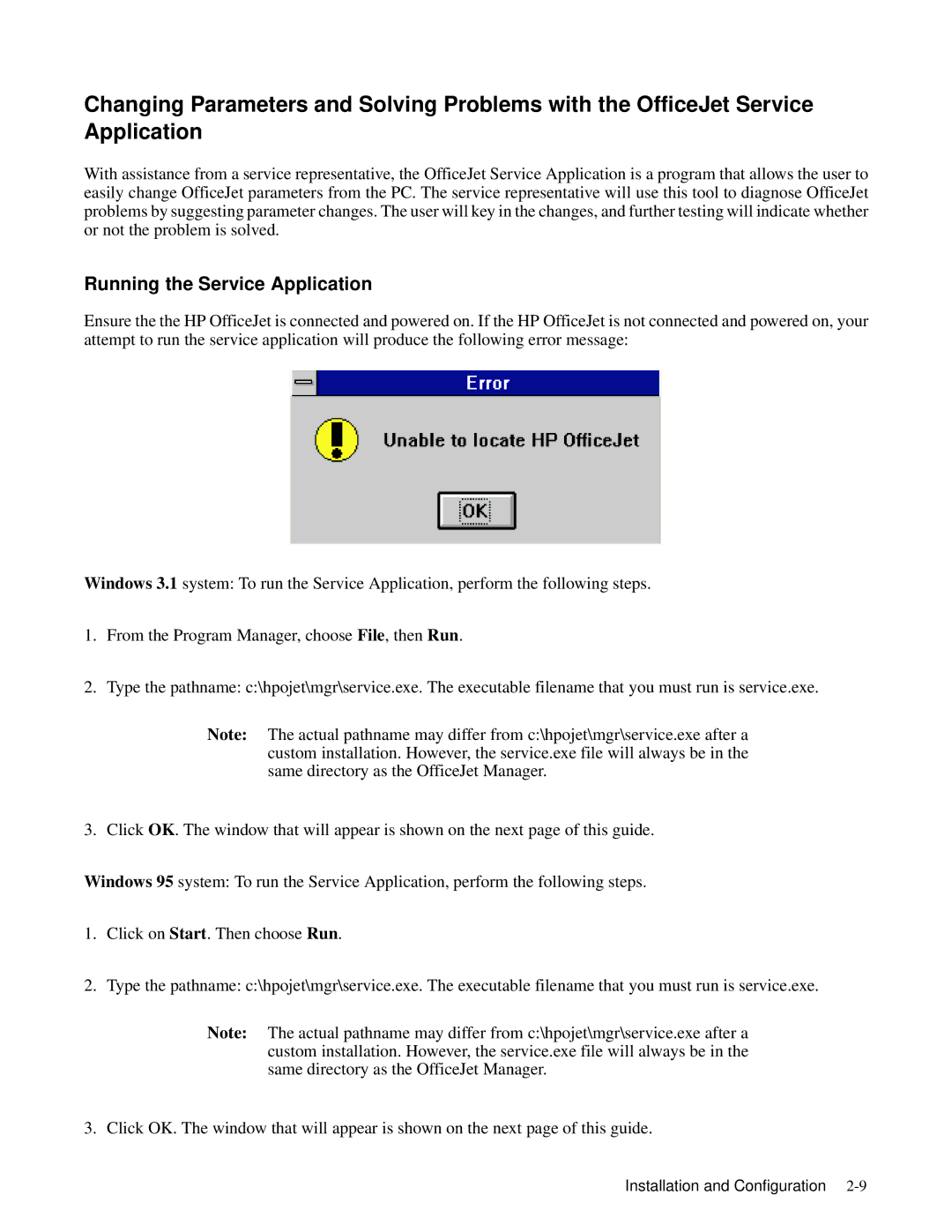 HP 330, 350 manual Running the Service Application 