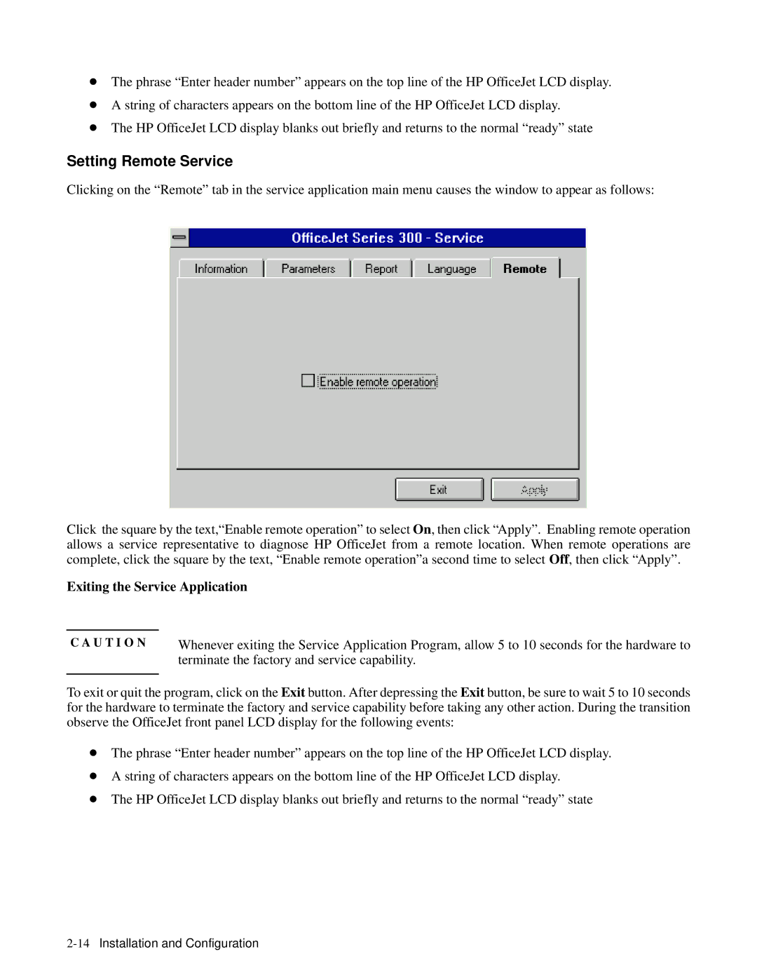 HP 350, 330 manual Setting Remote Service 