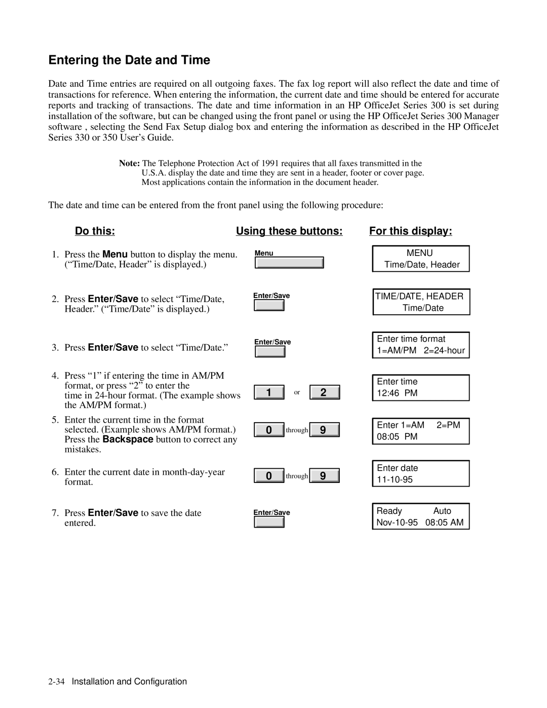 HP 350, 330 manual Entering the Date and Time, Entered 