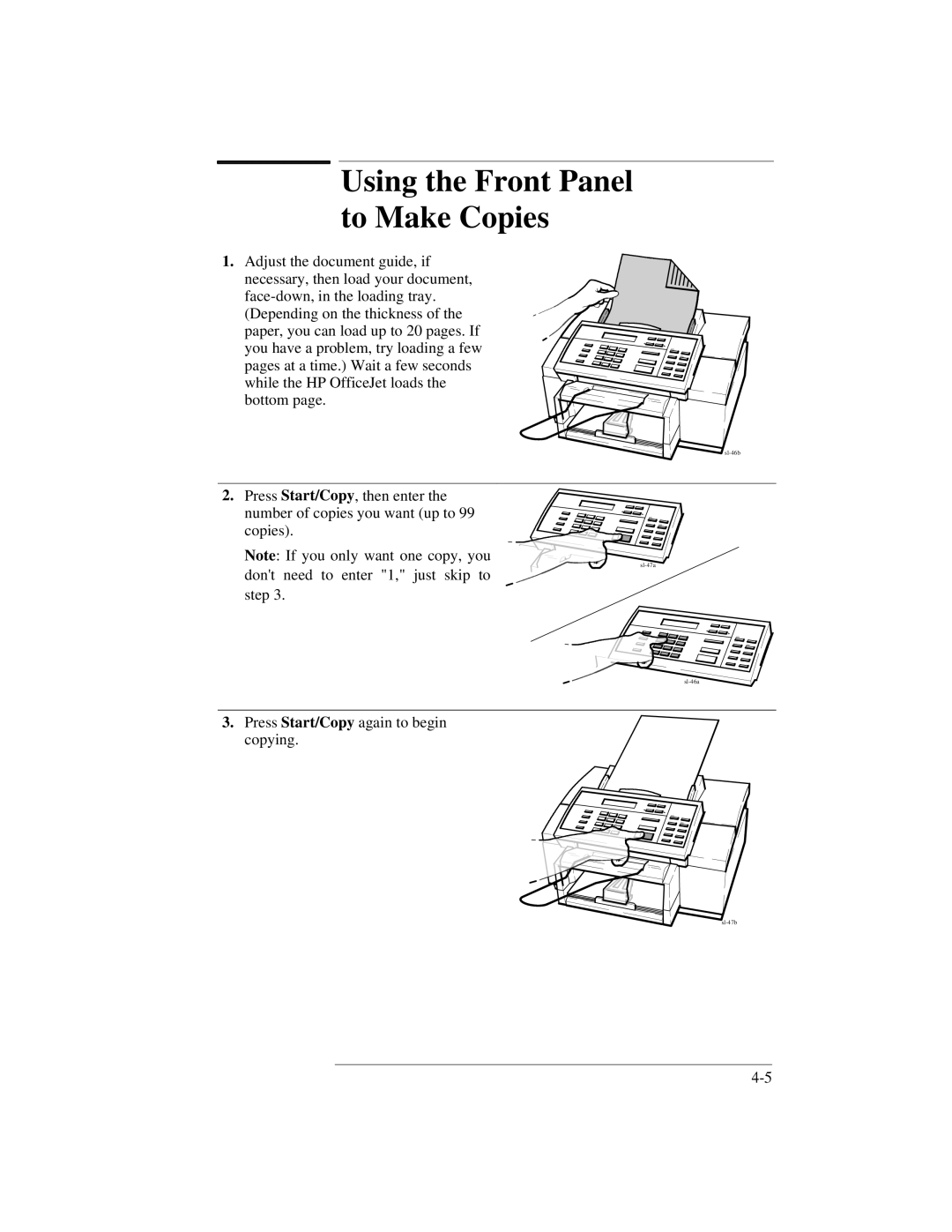 HP 330, 350 manual Using the Front Panel to Make Copies 