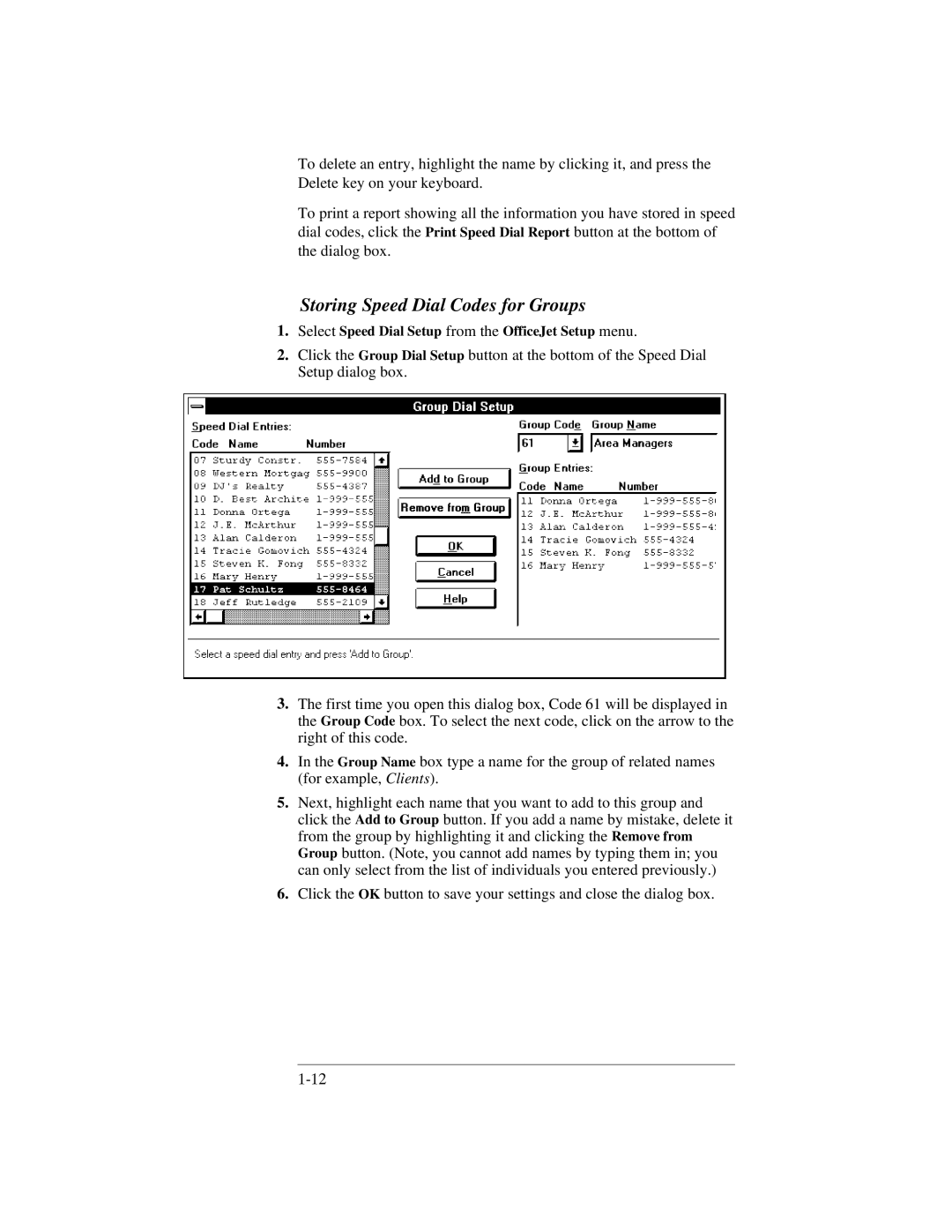 HP 330, 350 manual Storing Speed Dial Codes for Groups, Select Speed Dial Setup from the OfficeJet Setup menu 