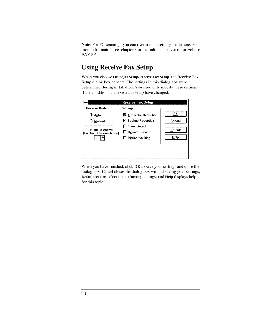 HP 330, 350 manual Using Receive Fax Setup 