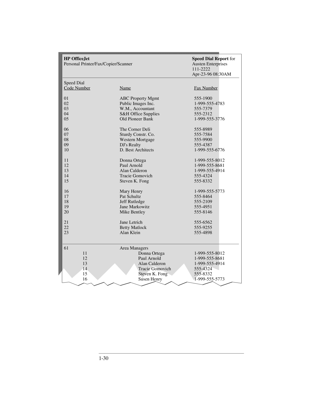 HP 330, 350 manual HP OfficeJet Speed Dial Report for 