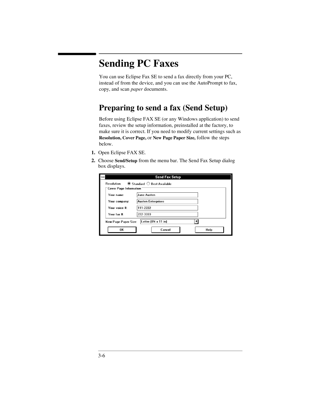 HP 350, 330 manual Sending PC Faxes, Preparing to send a fax Send Setup 